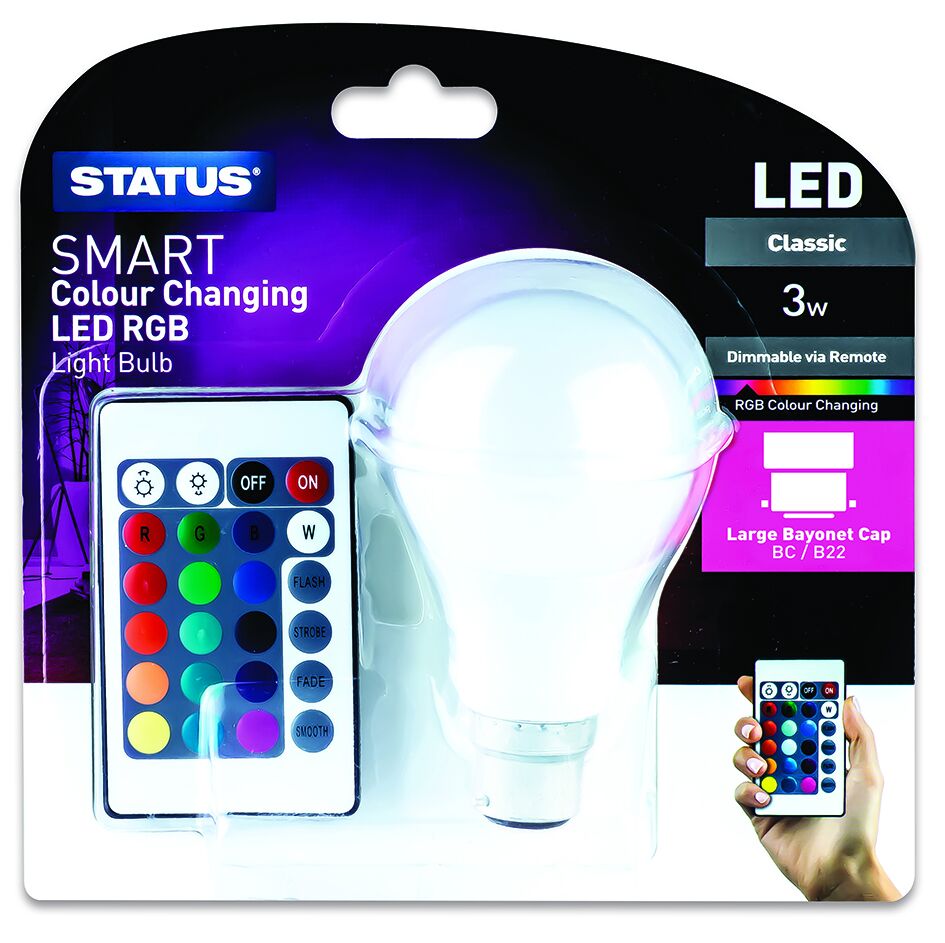 3W BC LED Colour Changing Light Bulb with Remote