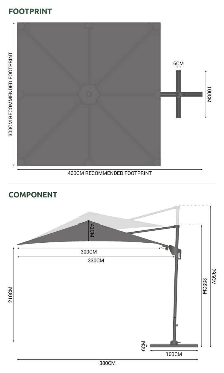 Nova <br> Galaxy LED Cantilever Parasol - 3m Square Grey - Including Base - Image 9