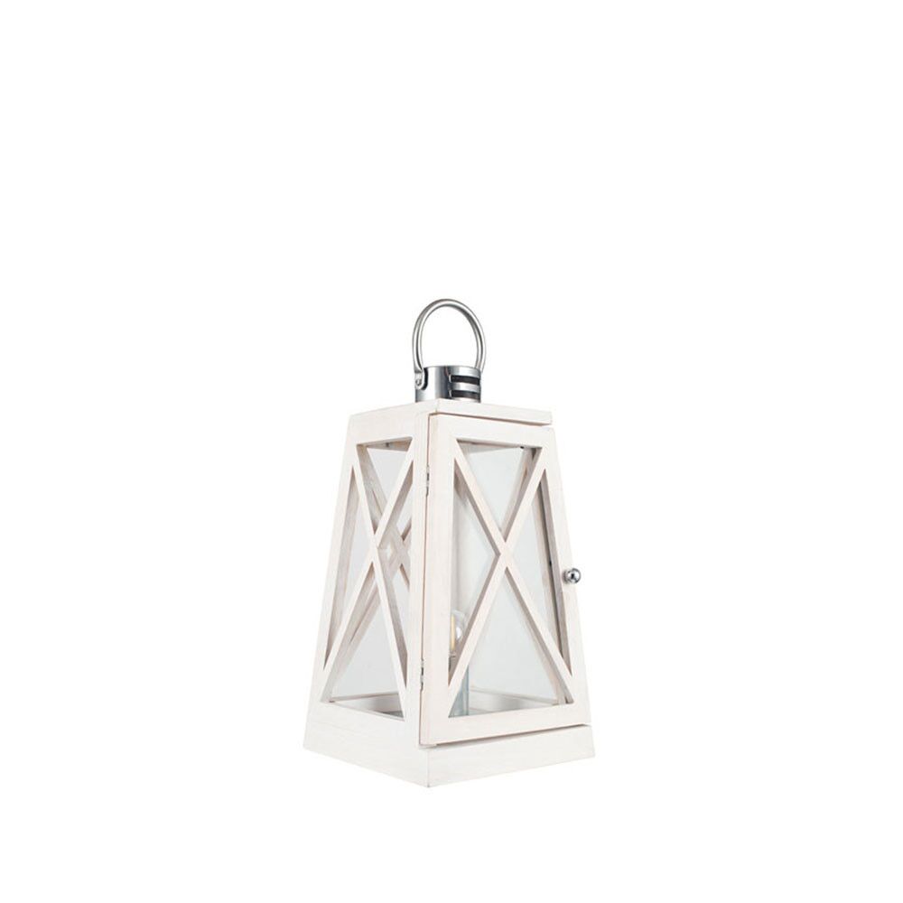 Washed Wood Lantern White with Clear Glass