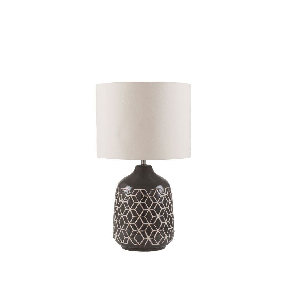 Dark Grey Geo Ceramic Table Lamp with Shade
