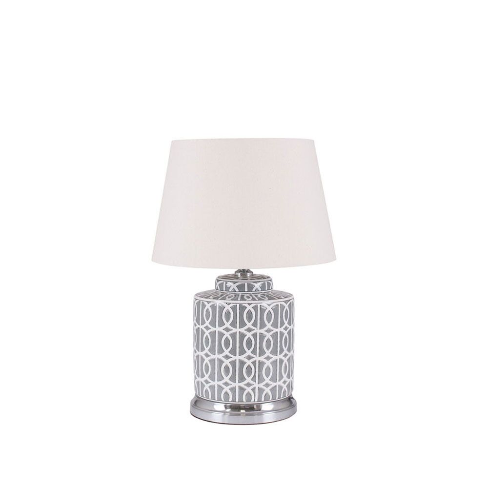 Light Grey and White Geo Ceramic Table Lamp with Shade