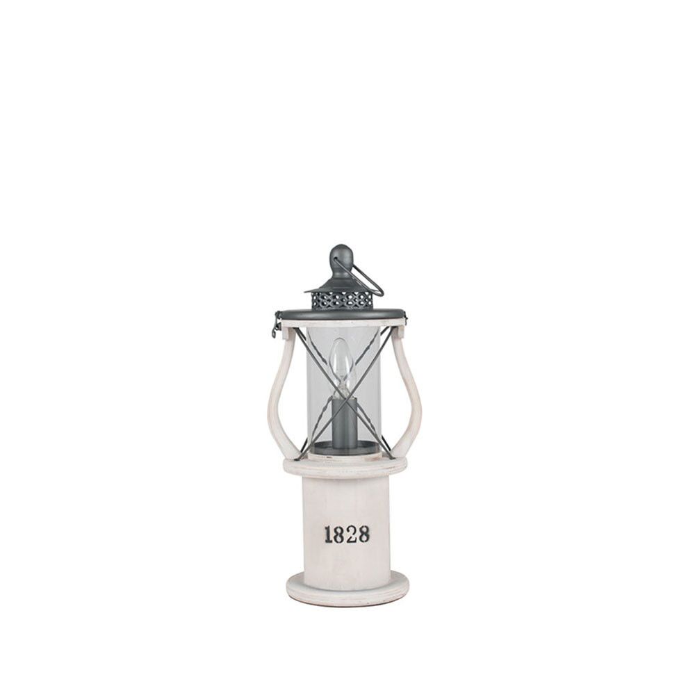 White Wooden Lantern Table Lamp