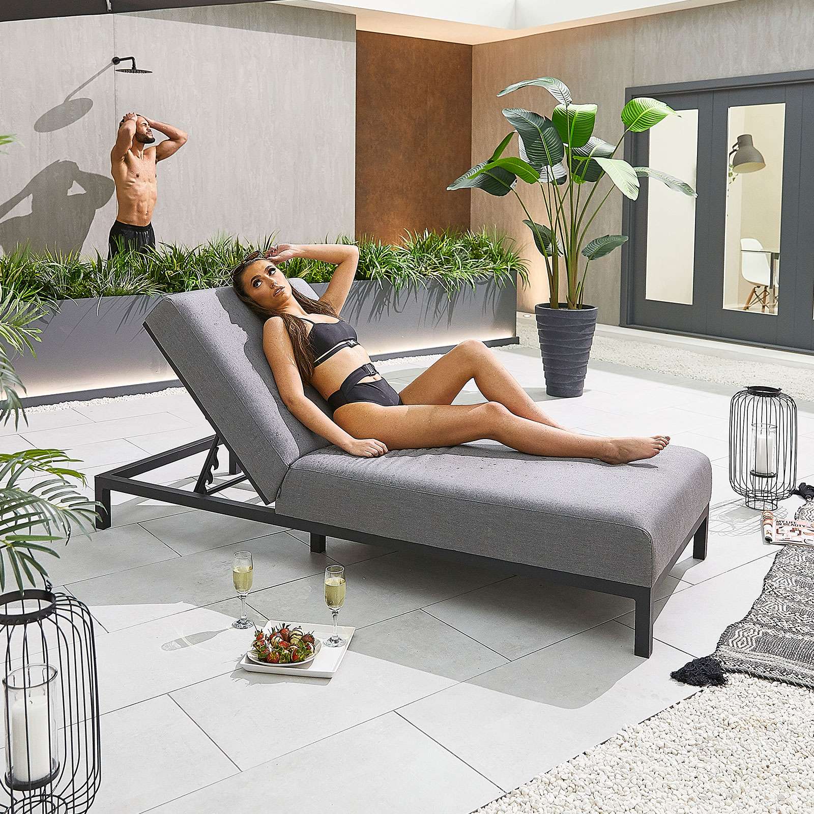 Nova <br> Sunny Outdoor Fabric Lounger Light Grey