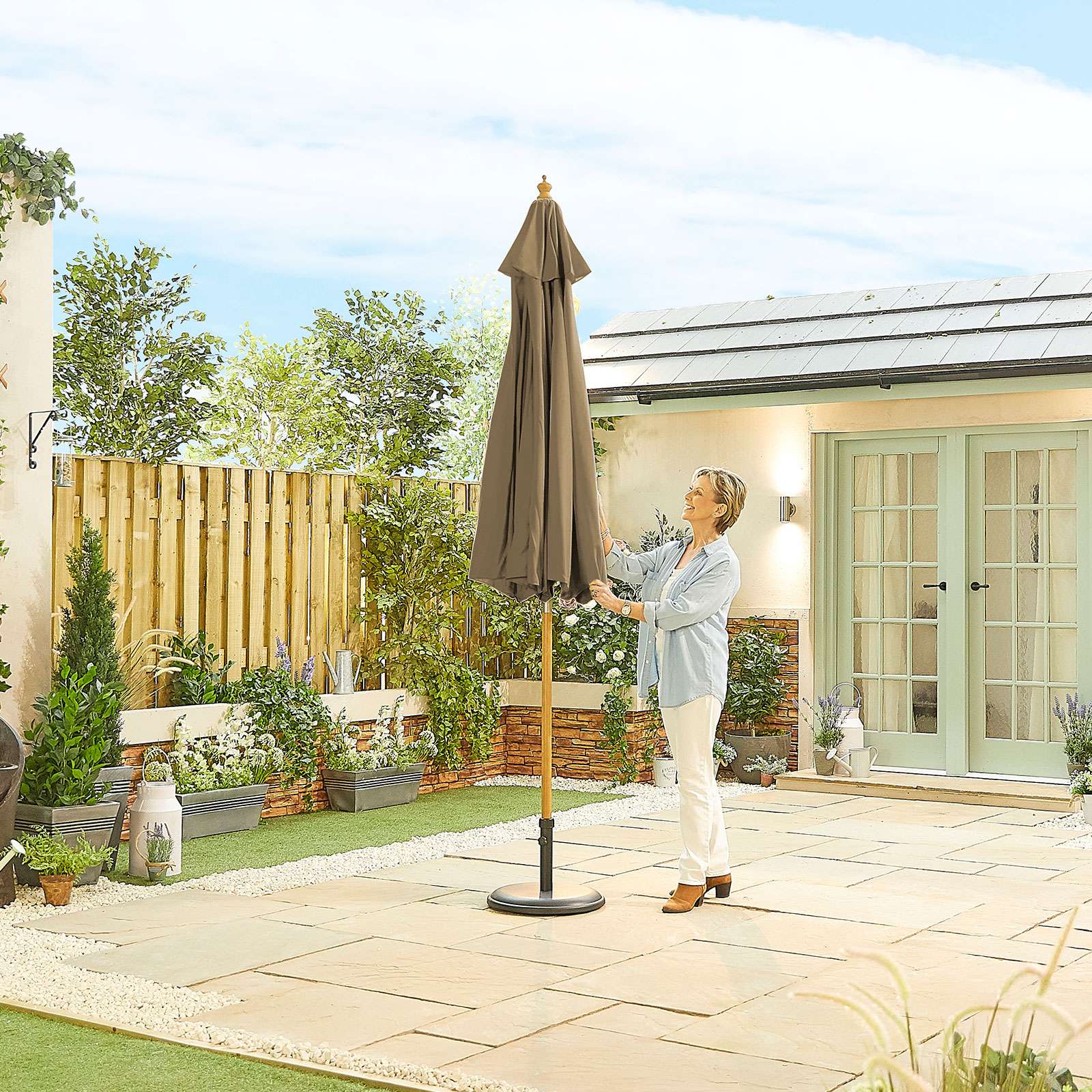 Nova <br> Dominica Wooden Parasol - 3m Round Taupe - Image 3