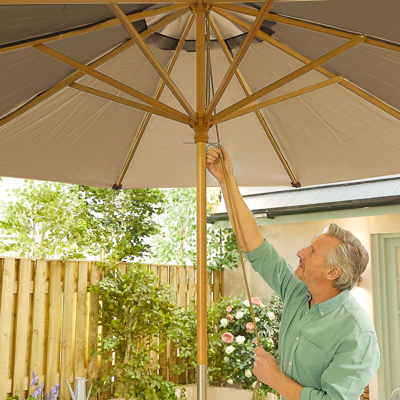 Nova <br> Dominica Wooden Parasol - 3m Round Taupe - Image 4