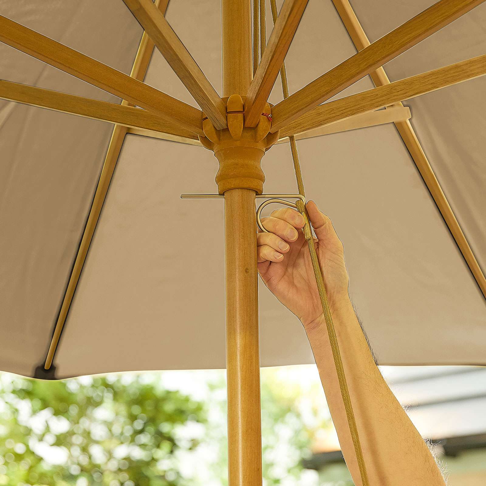 Nova <br> Dominica Wooden Parasol - 3m Round Taupe - Image 5