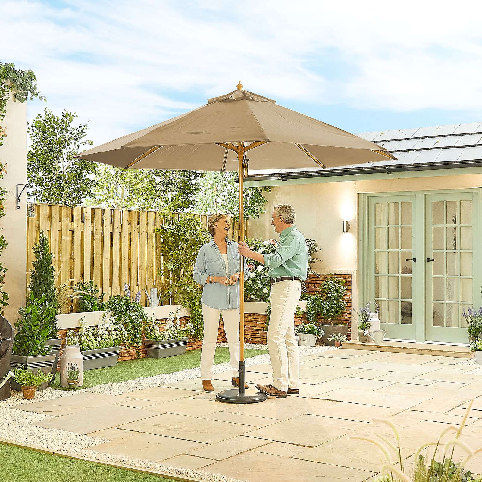 Nova <br> Dominica Wooden Parasol - 3m Round Taupe