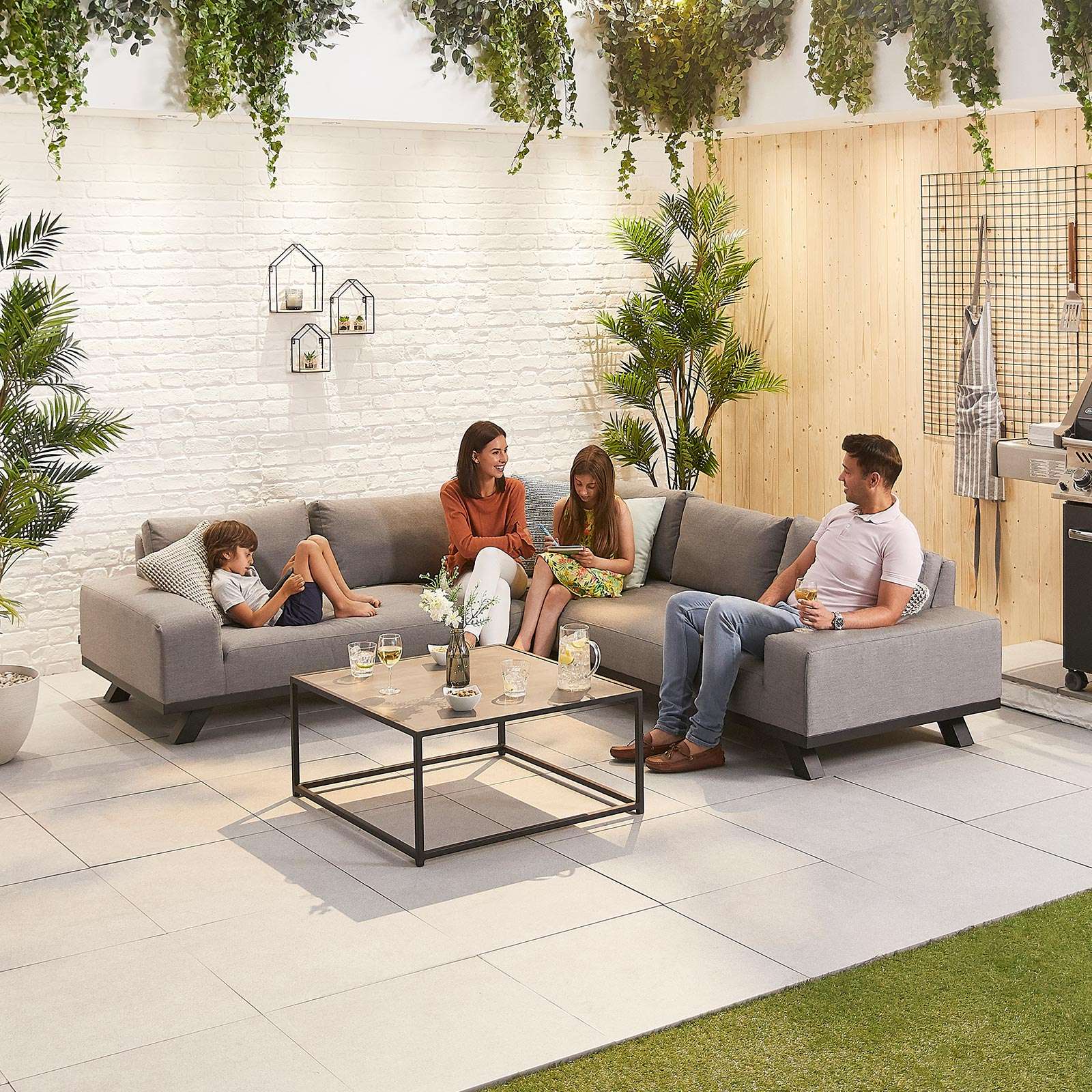 Nova <br> Tranquility Outdoor Fabric Corner Sofa Set with Coffee Table Light Grey - Image 2