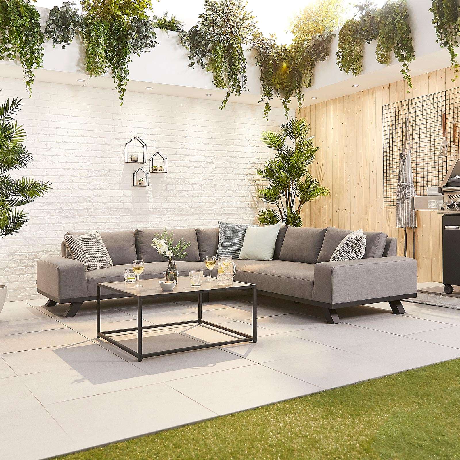 Nova <br> Tranquility Outdoor Fabric Corner Sofa Set with Coffee Table Light Grey - Image 3