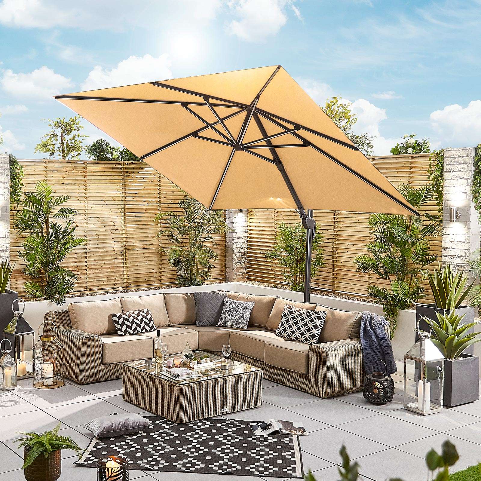 Nova <br> Galaxy LED Cantilever Parasol - 3m Square Beige - Image 2
