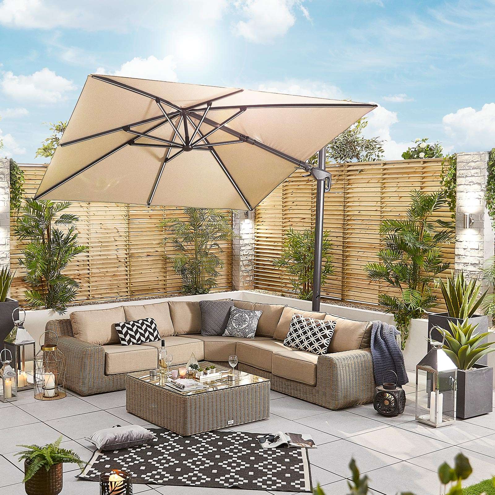 Nova <br> Galaxy LED Cantilever Parasol - 3m Square Beige - Image 3