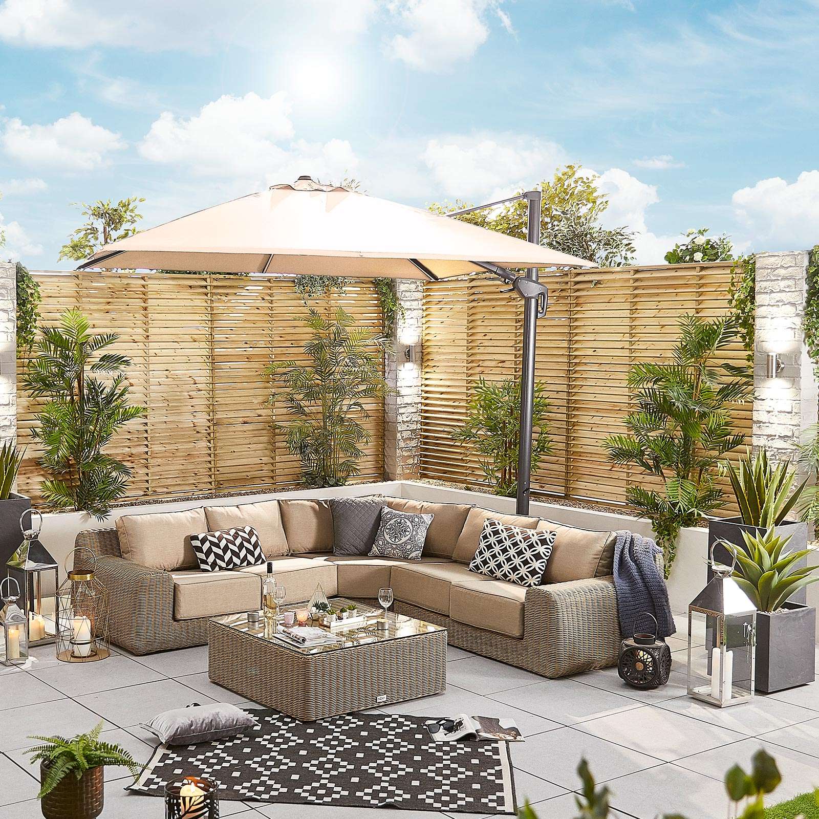 Nova <br> Galaxy LED Cantilever Parasol - 3m Square Beige - Image 6