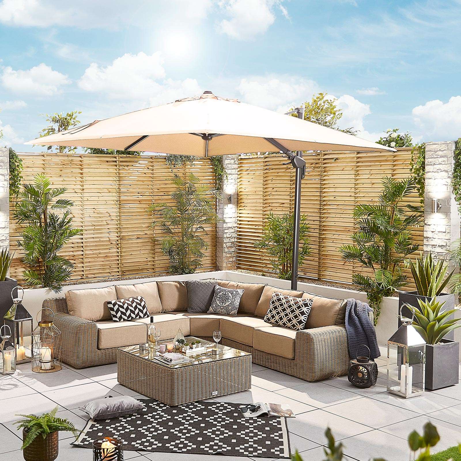 Nova <br> Galaxy LED Cantilever Parasol - 3m Square Beige - Image 7