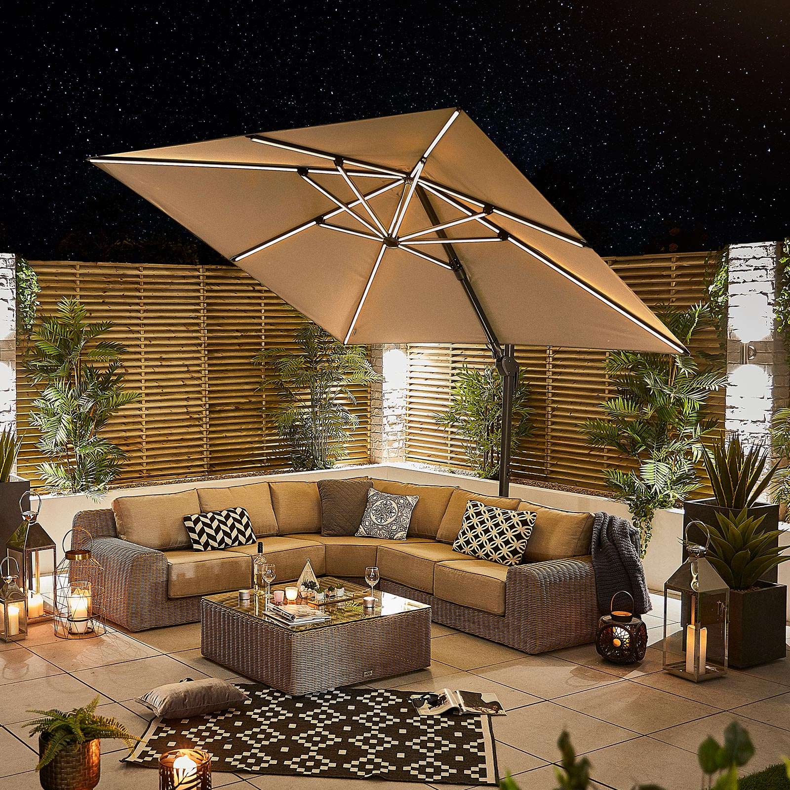 Nova <br> Galaxy LED Cantilever Parasol - 3m Square Beige