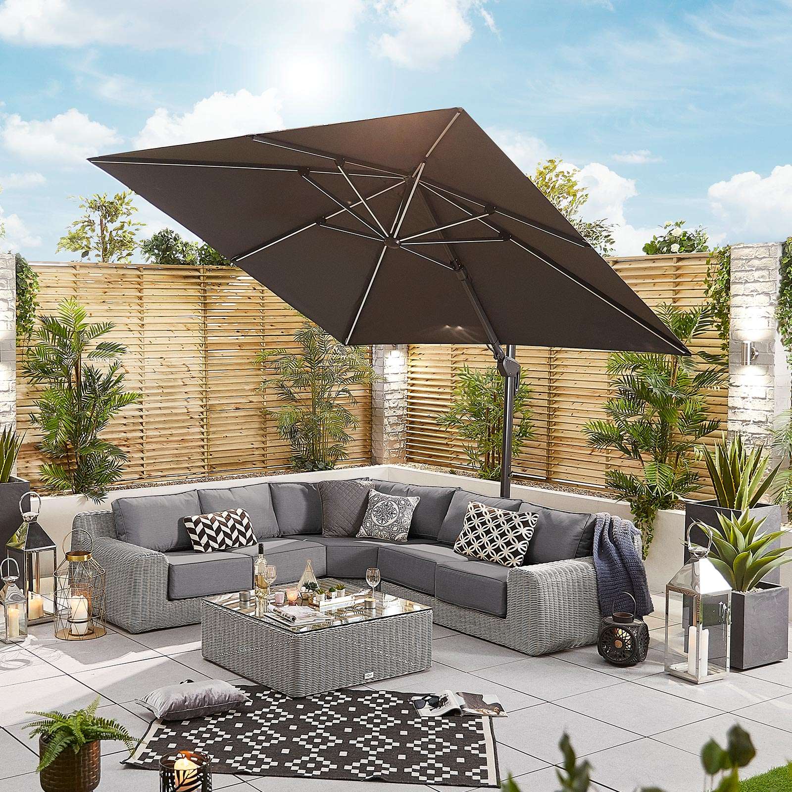 Nova <br> Galaxy LED Cantilever Parasol - 3m Square Grey - Including Base - Image 2