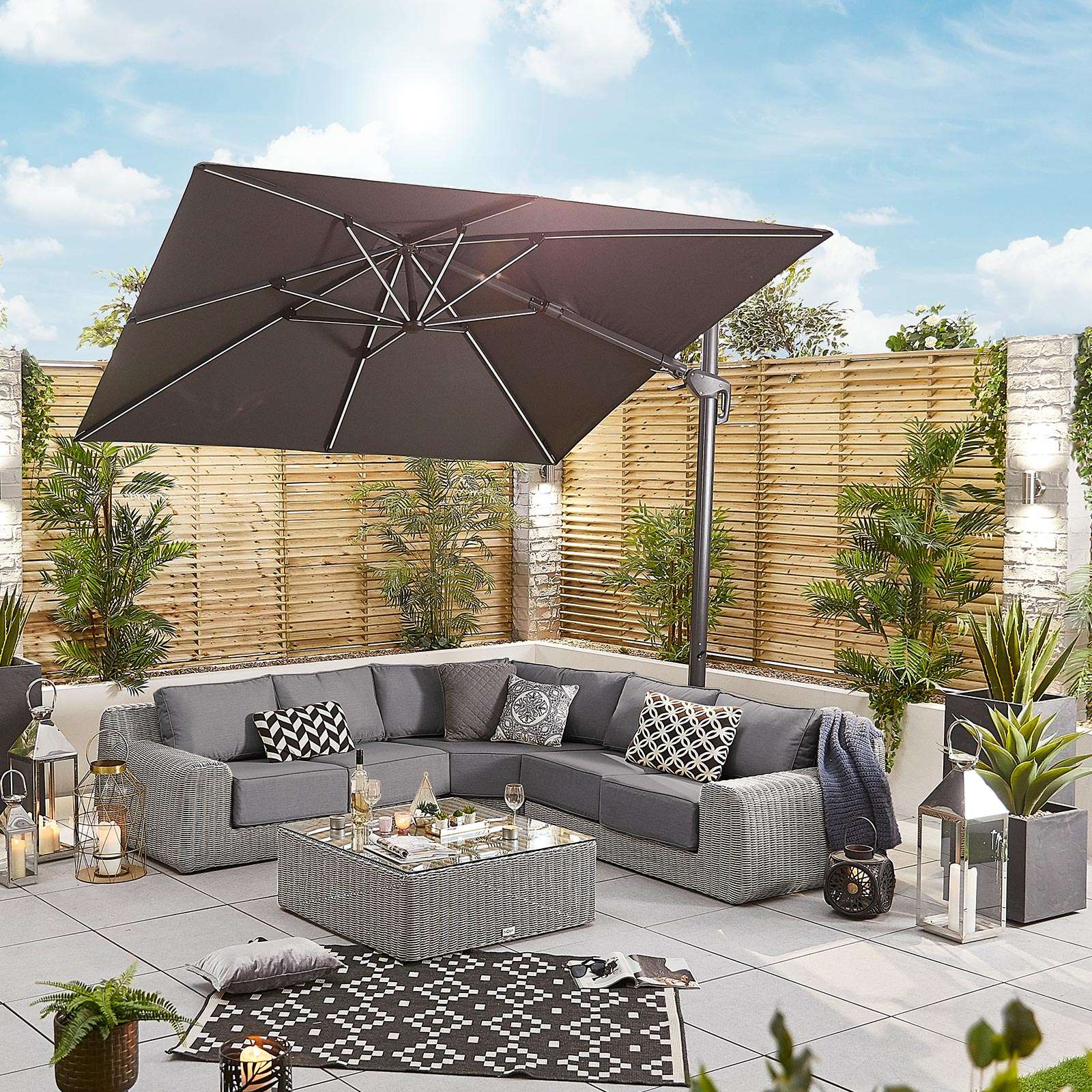 Nova <br> Galaxy LED Cantilever Parasol - 3m Square Grey - Including Base - Image 3