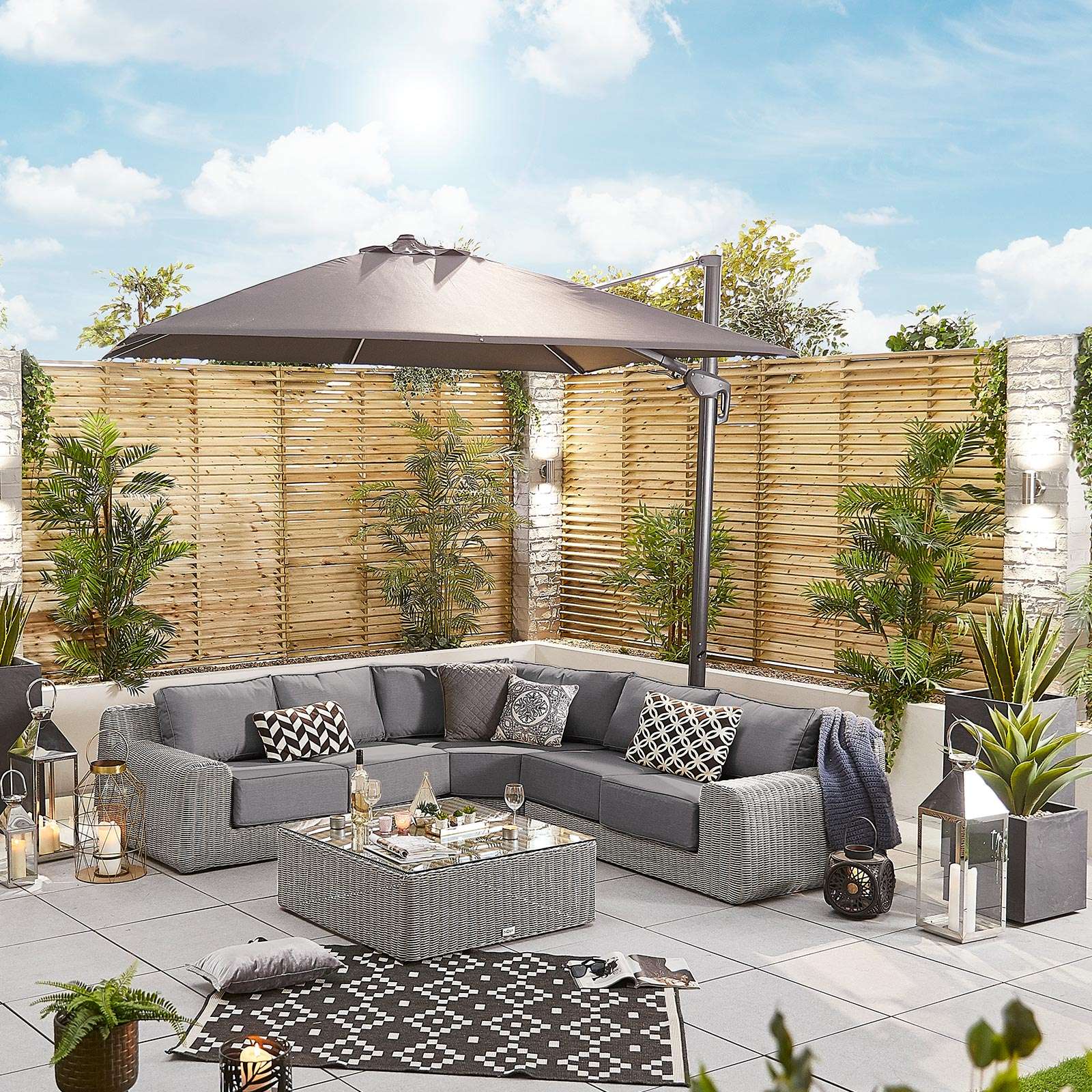 Nova <br> Galaxy LED Cantilever Parasol - 3m Square Grey - Including Base - Image 6