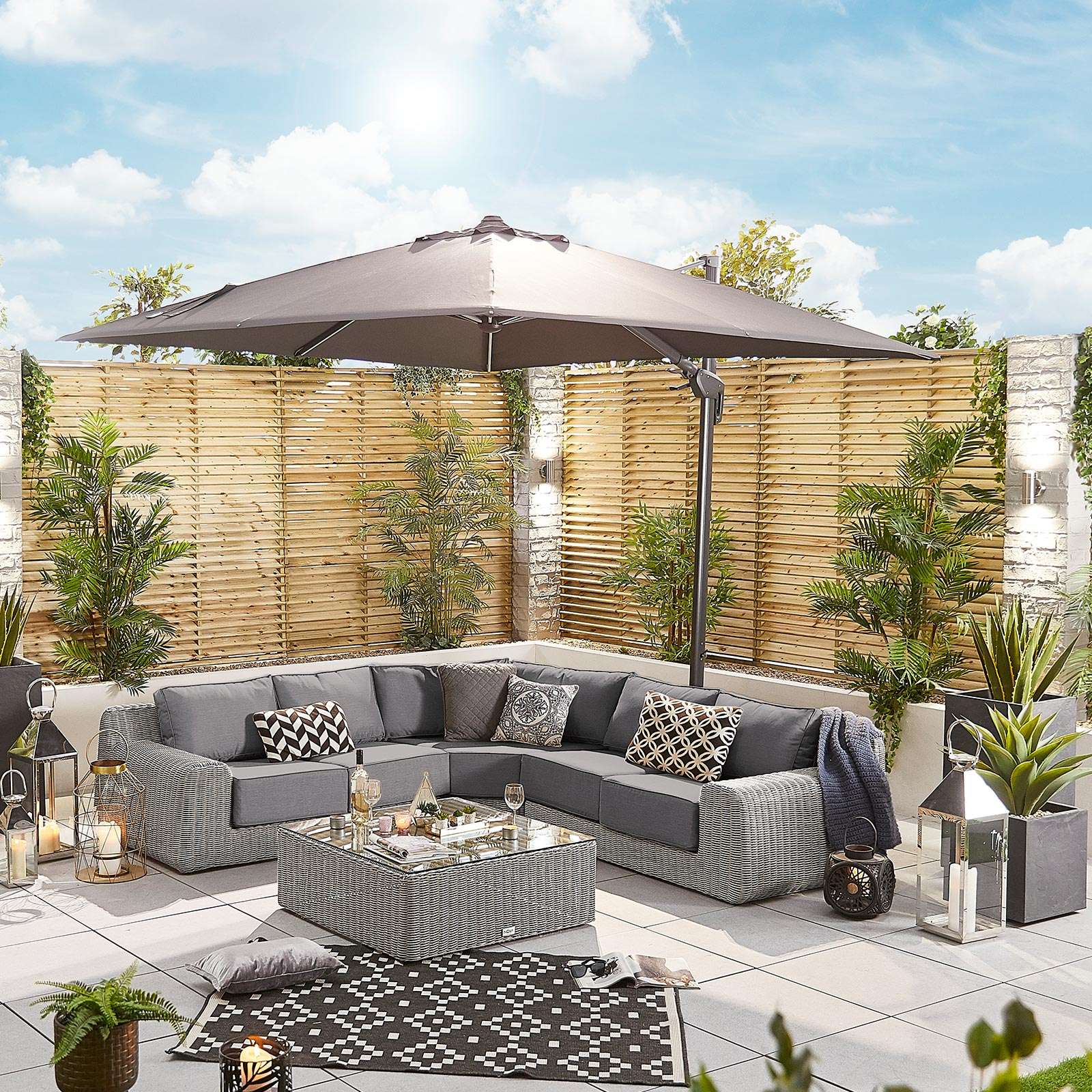 Nova <br> Galaxy LED Cantilever Parasol - 3m Square Grey - Including Base - Image 7