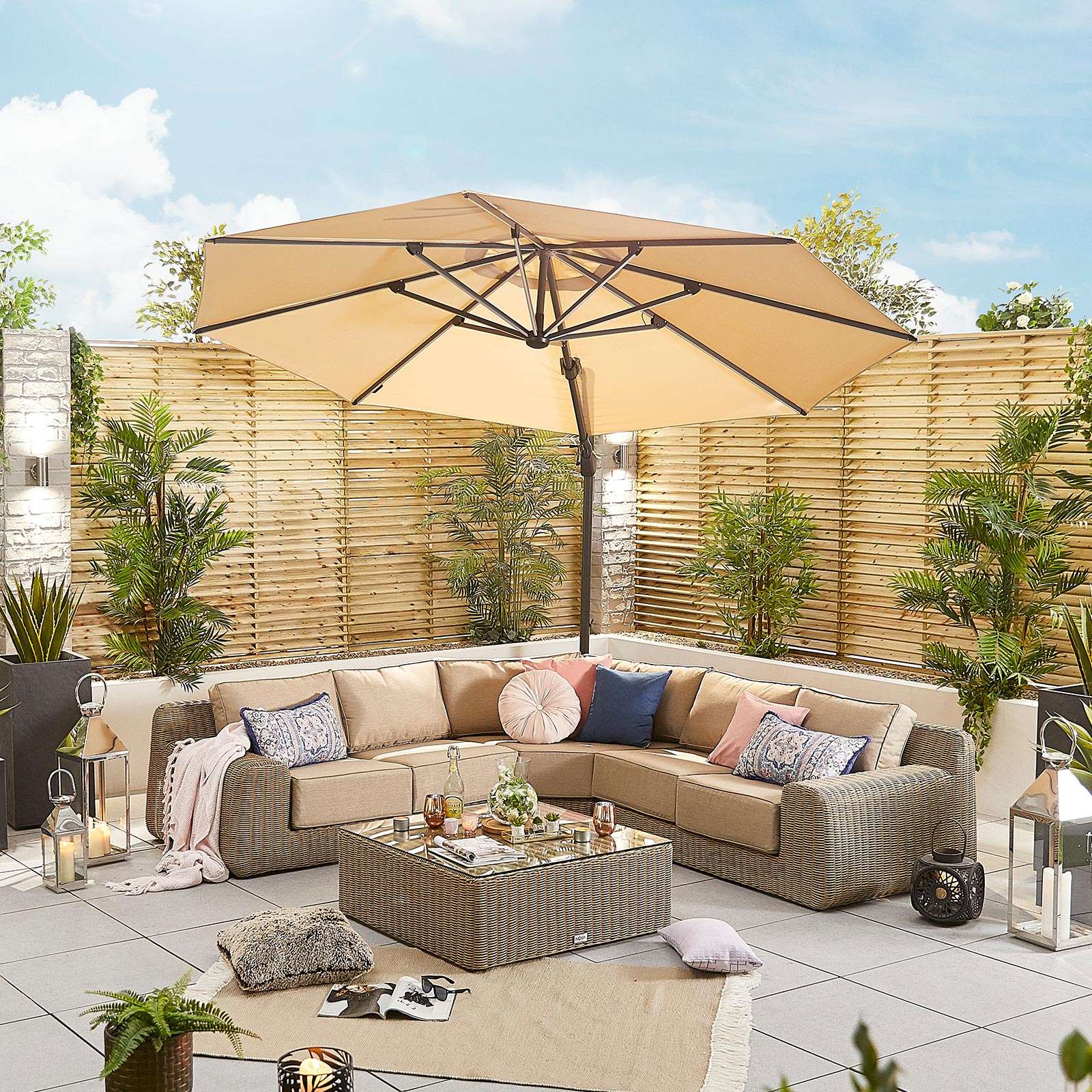 Nova <br> Galaxy LED Cantilever Parasol - 3.5m Round Beige - Image 2
