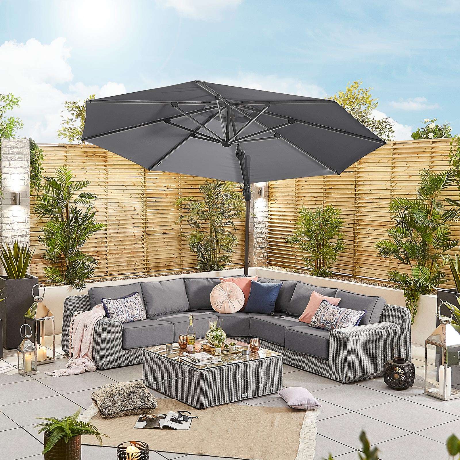 Nova <br> Galaxy LED Cantilever Parasol - 3.5m Round Grey - Image 2