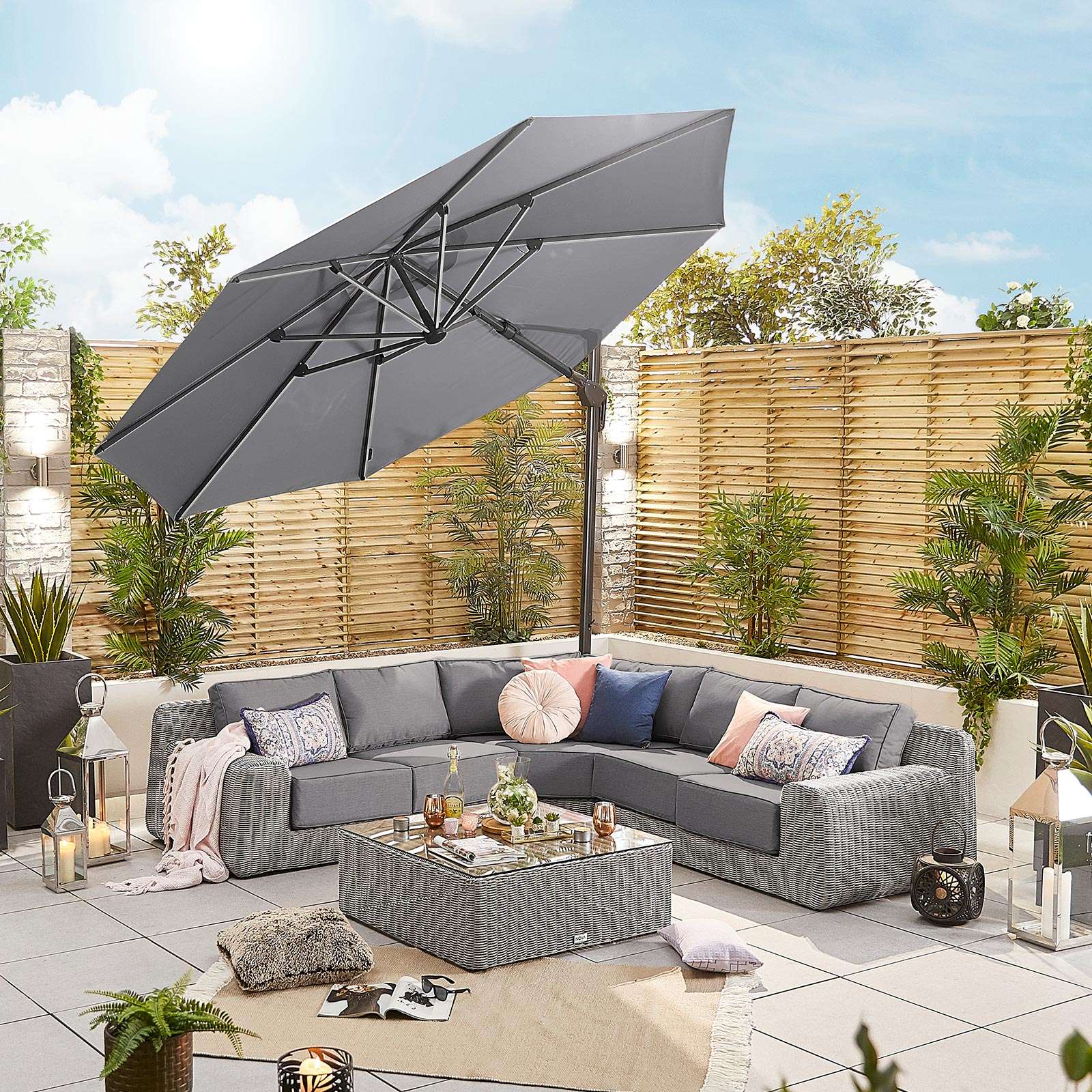 Nova <br> Galaxy LED Cantilever Parasol - 3.5m Round Grey - Image 3