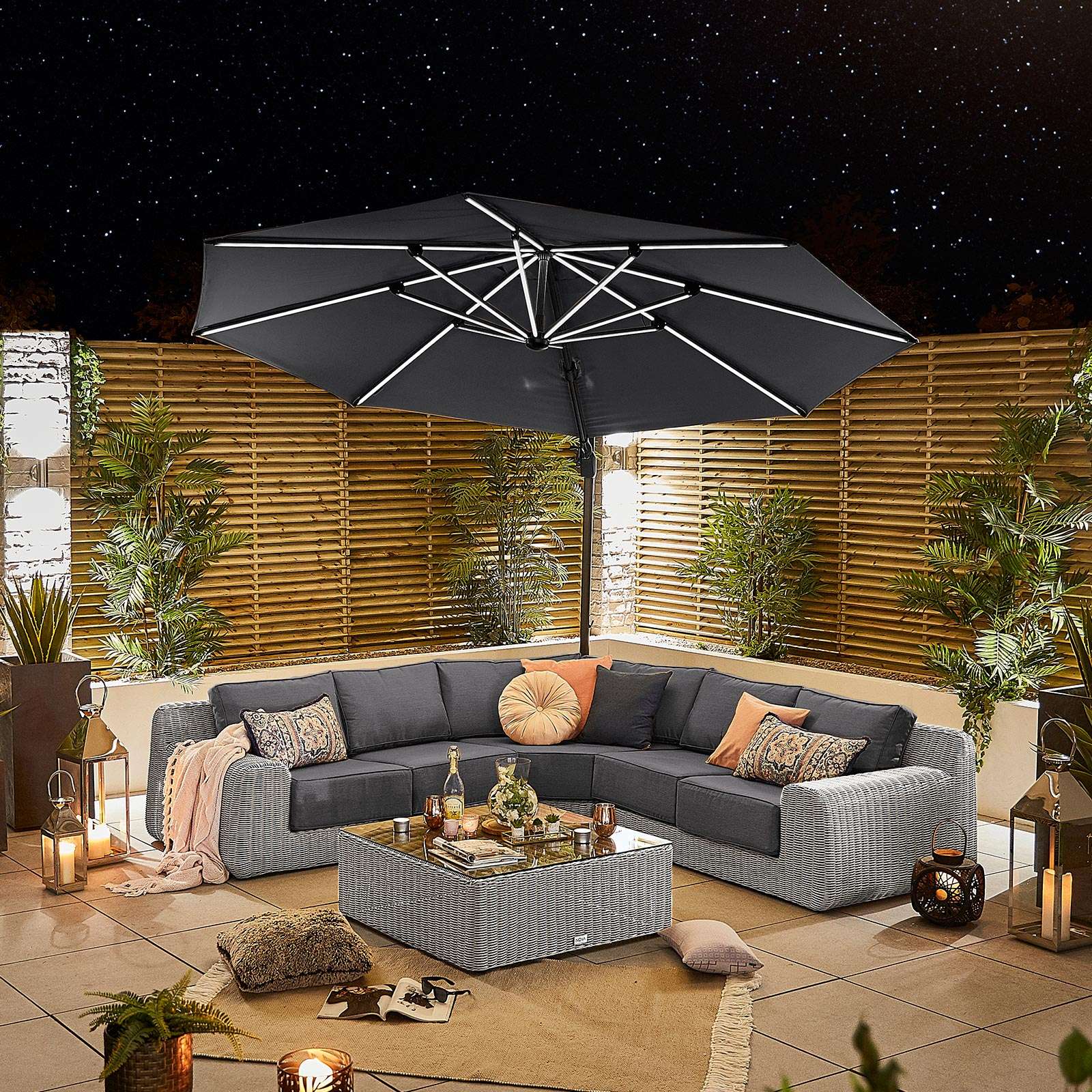 Nova <br> Galaxy LED Cantilever Parasol - 3.5m Round Grey