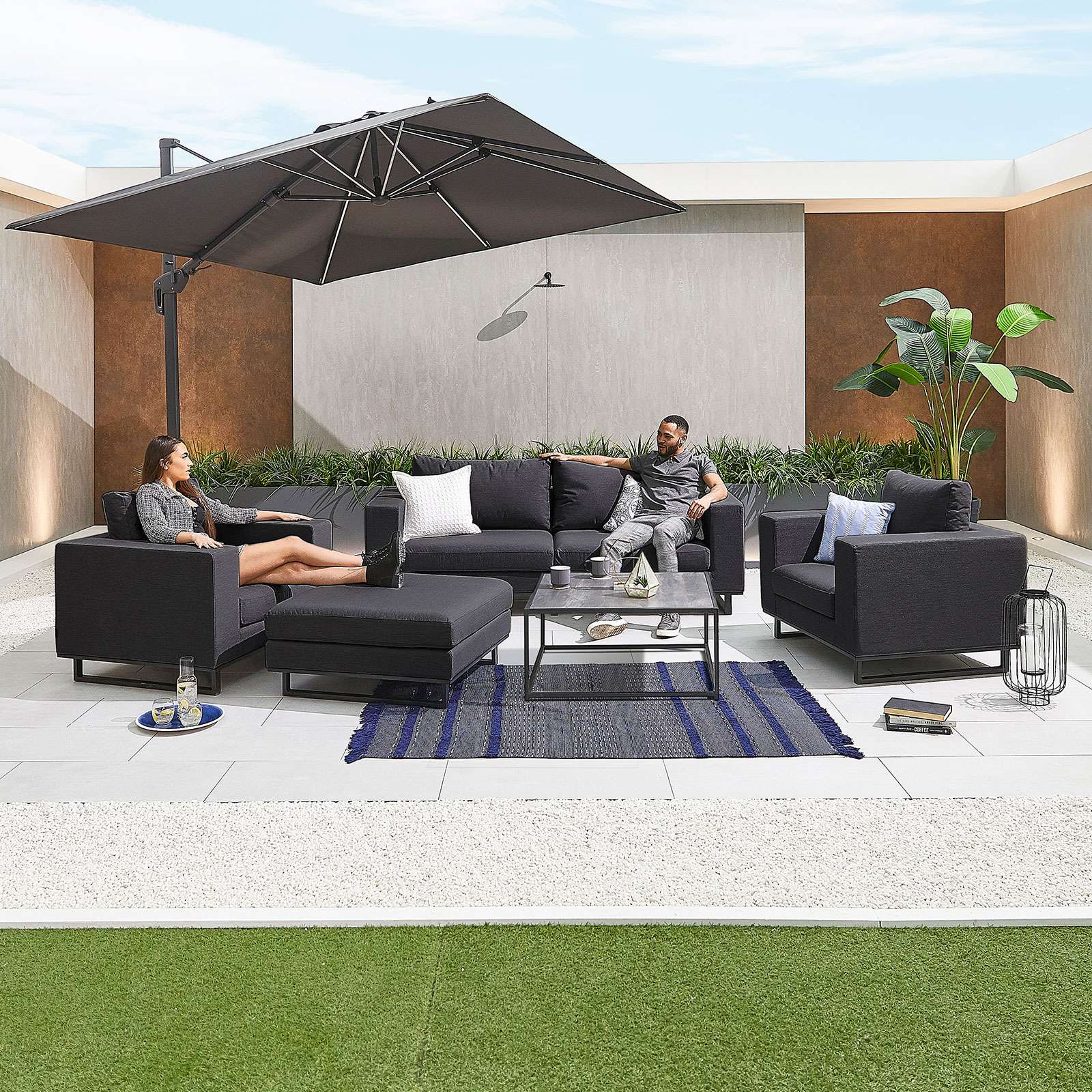 Nova <br> Eden Outdoor Fabric 2 Seat Sofa Set Dark Grey