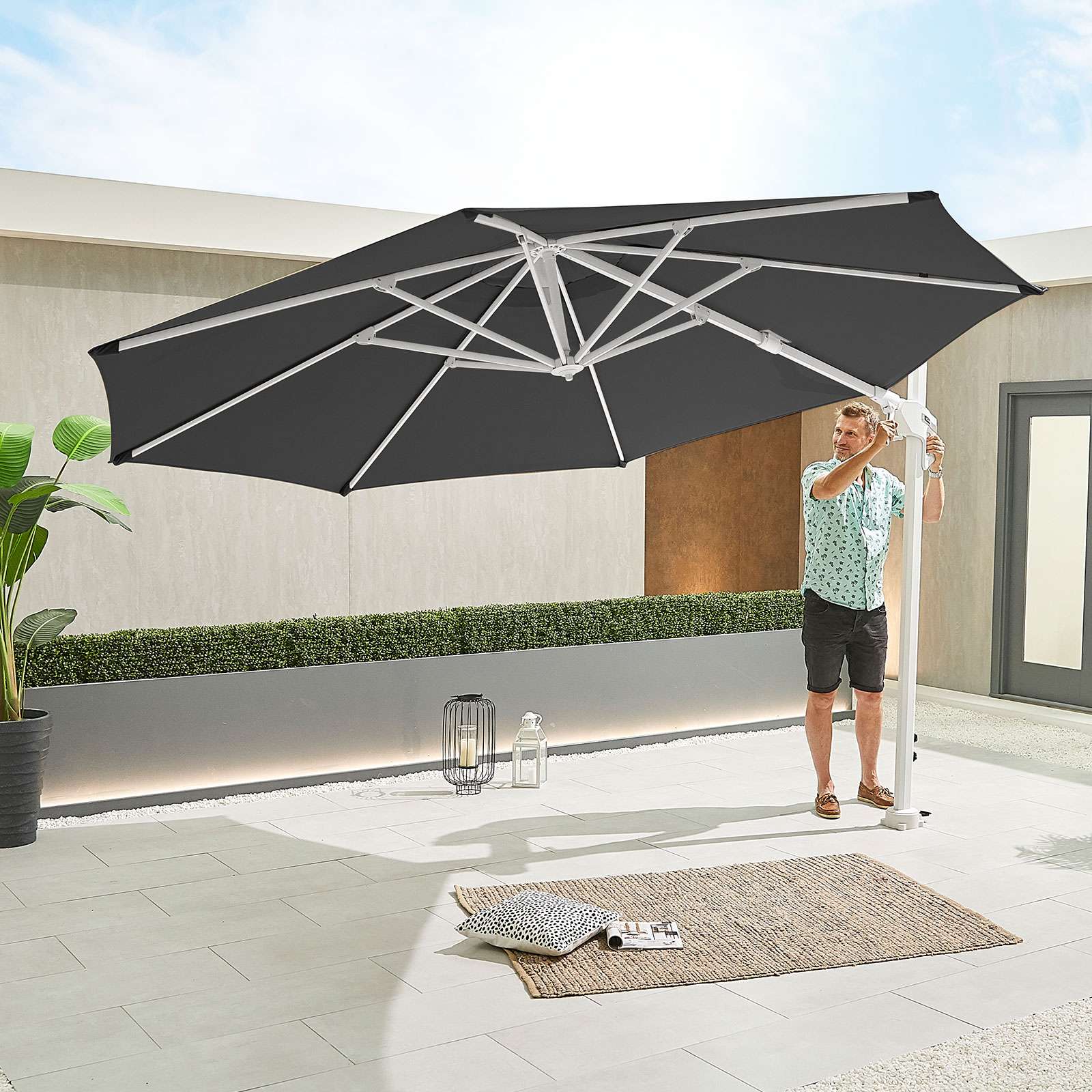 Nova <br> White Genesis Cantilever Parasol 3.5m Round Grey - Image 4