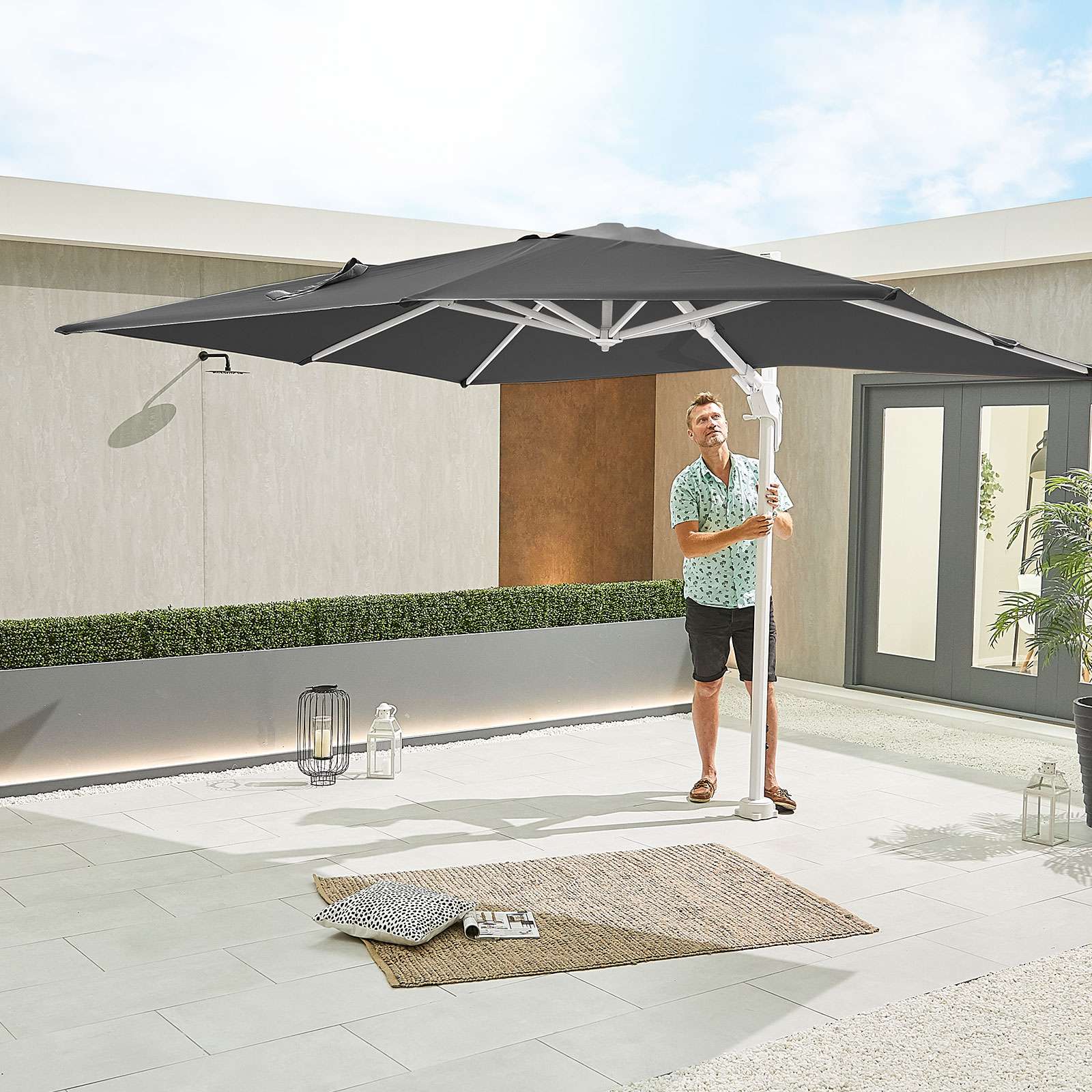 Nova <br> White Genesis Cantilever Parasol 3m x 2.5m Rectangular Grey - Image 5