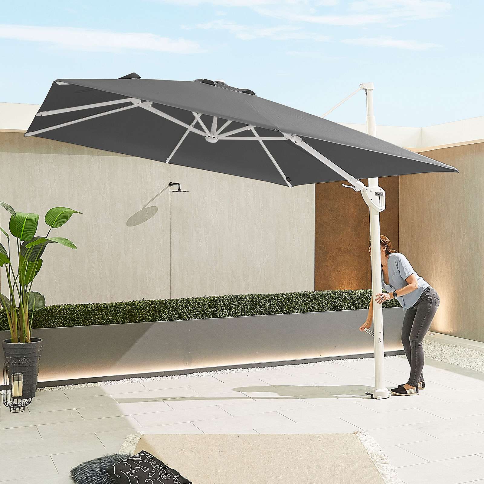 Nova <br> White Frame Galaxy LED Cantilever Parasol 3m Square Grey - Image 4