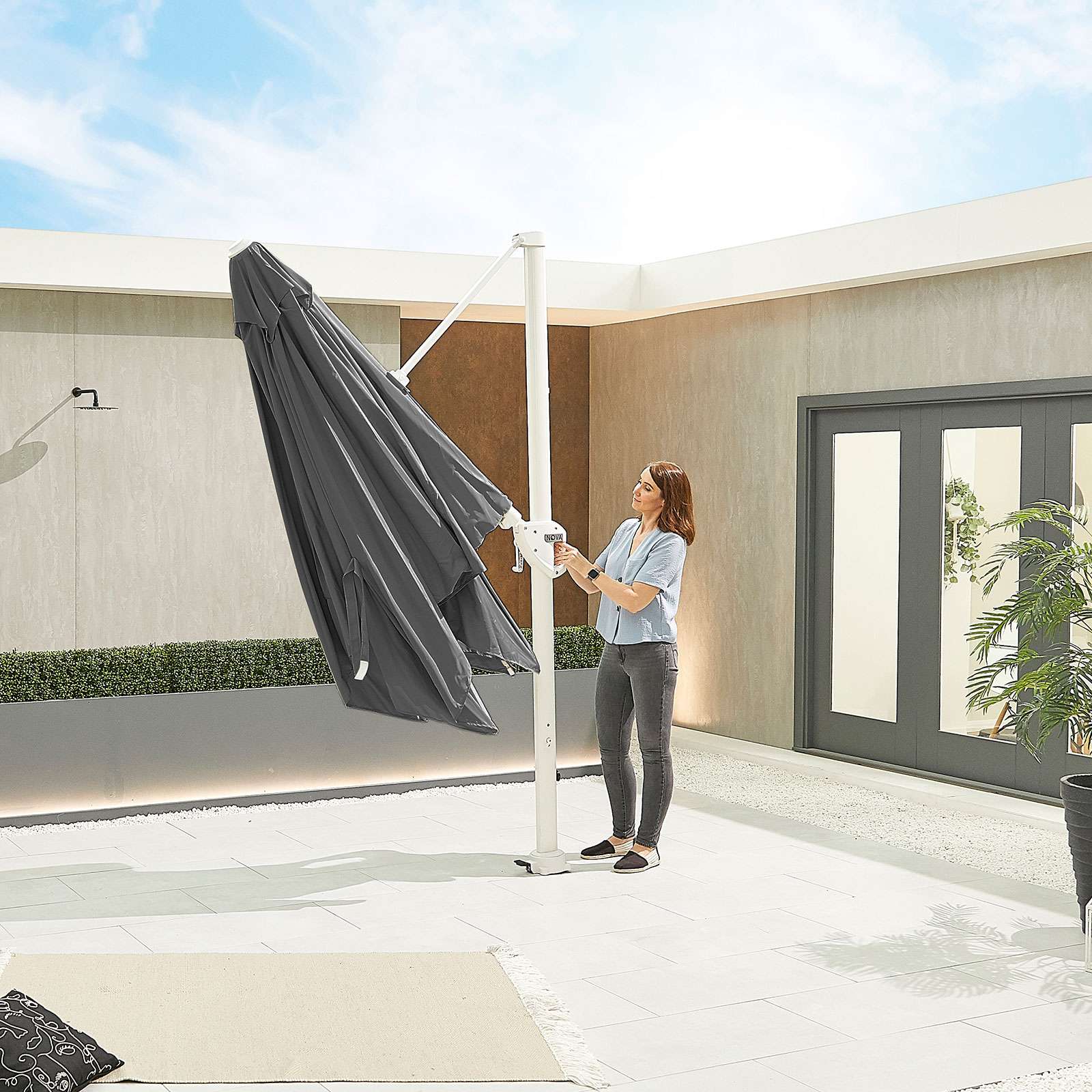 Nova <br> White Frame Galaxy LED Cantilever Parasol 3m Square Grey - Image 6