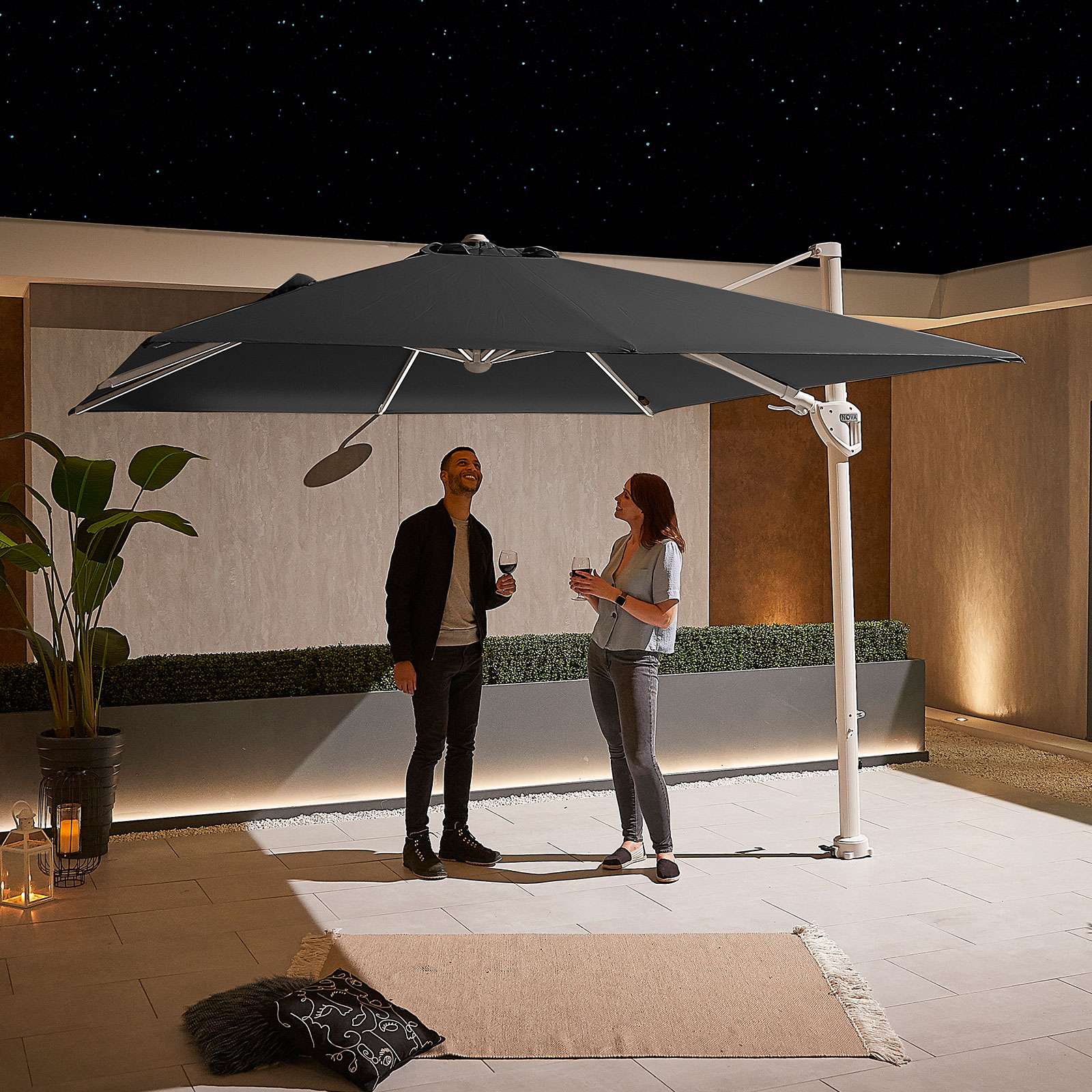 Nova <br> White Frame Galaxy LED Cantilever Parasol 3m Square Grey - Image 8
