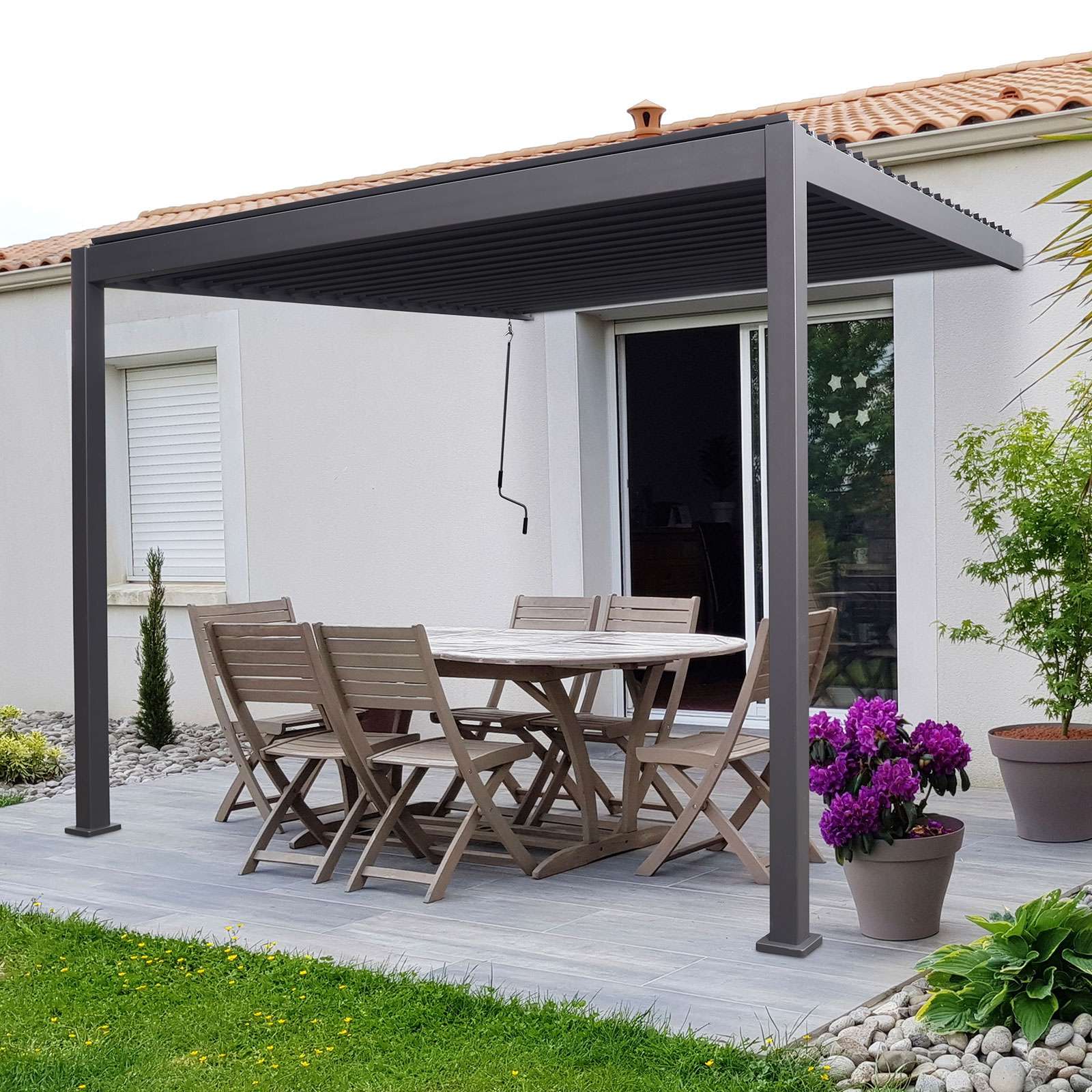 Nova <br> Titan Aluminium Wall Mounted Pergola - 3m x 3m Square - Grey