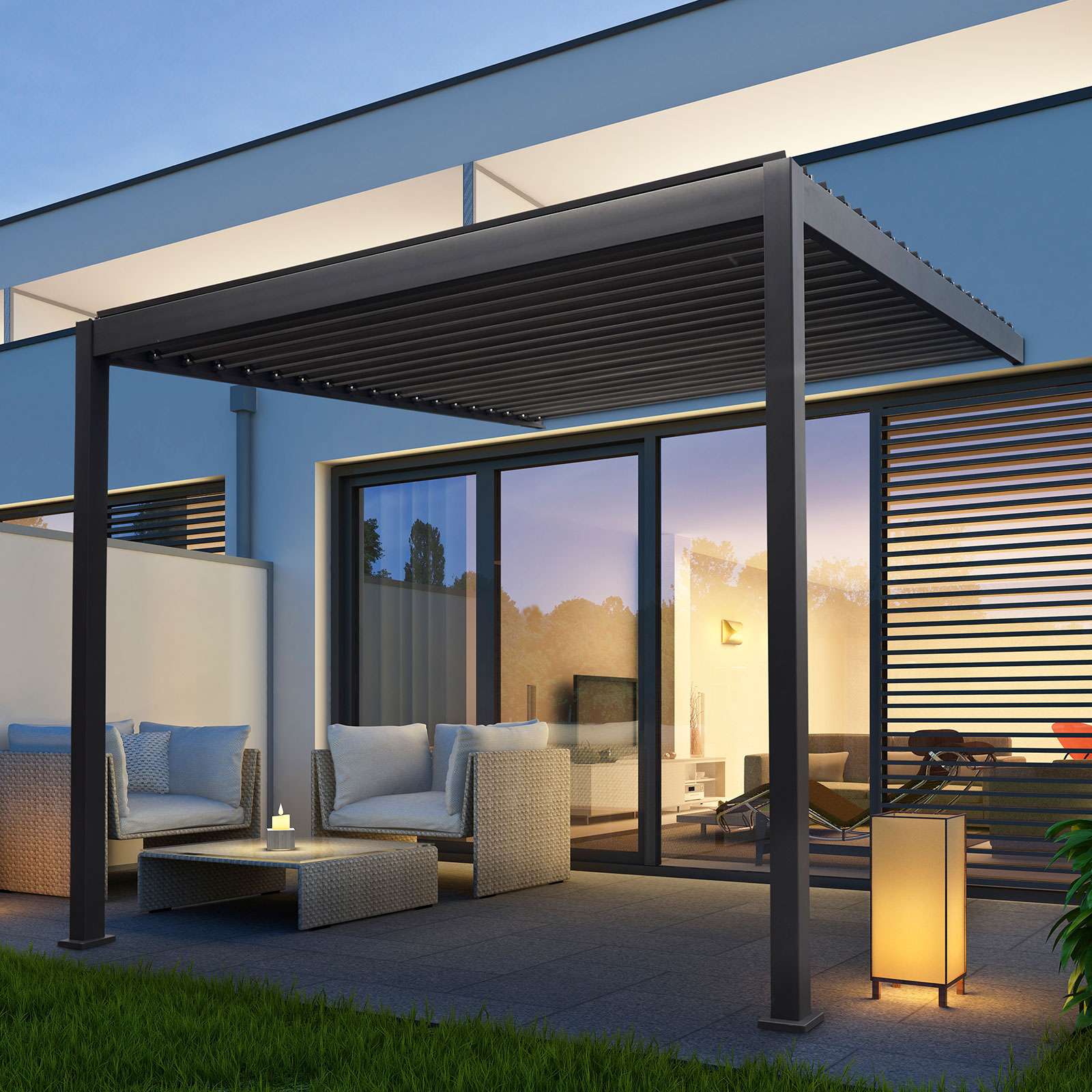 Nova <br> Titan Aluminium Wall Mounted Pergola - 3.6m x 3m Rectangular - Grey - Image 4