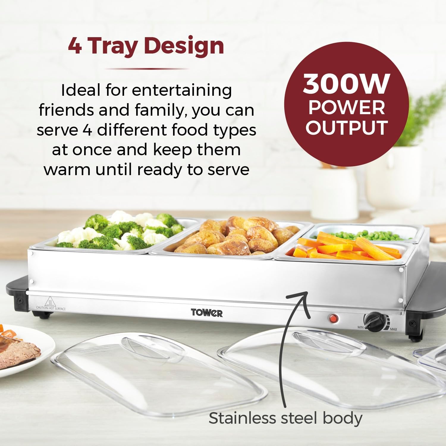 Tower T16151 4 Tray Buffet Server - Silver - Image 3