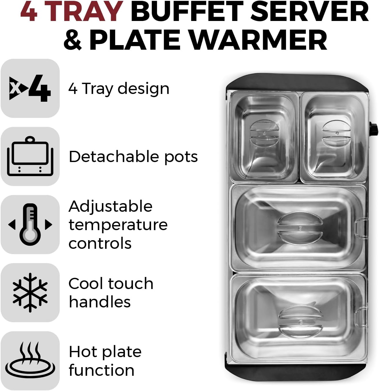 Tower T16151 4 Tray Buffet Server - Silver - Image 2
