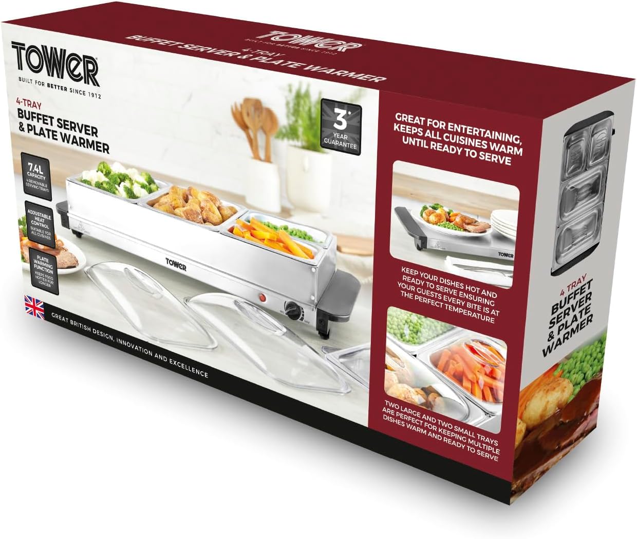 Tower T16151 4 Tray Buffet Server - Silver - Image 4