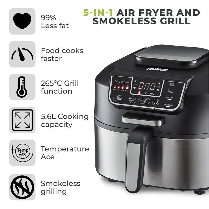 Tower T17086 Vortx 5.6L Air Fryer and Smokeless Grill - Image 2