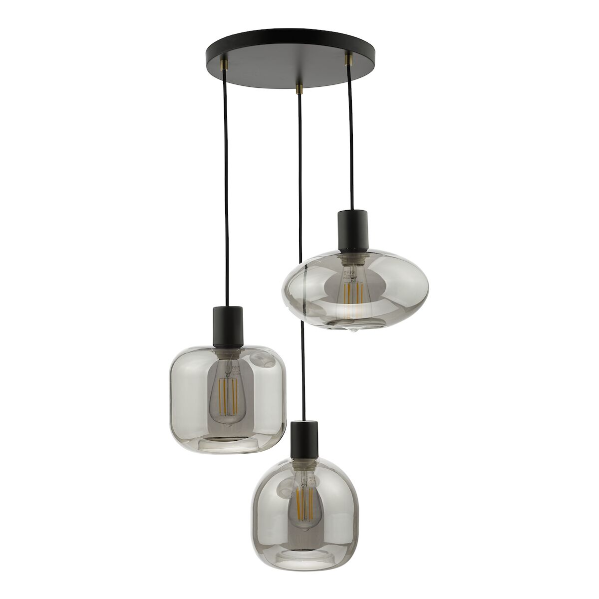 Aiden 3 Light Cluster Pendant Satin Black & Smoked<br>Smoked Glass - Image 2