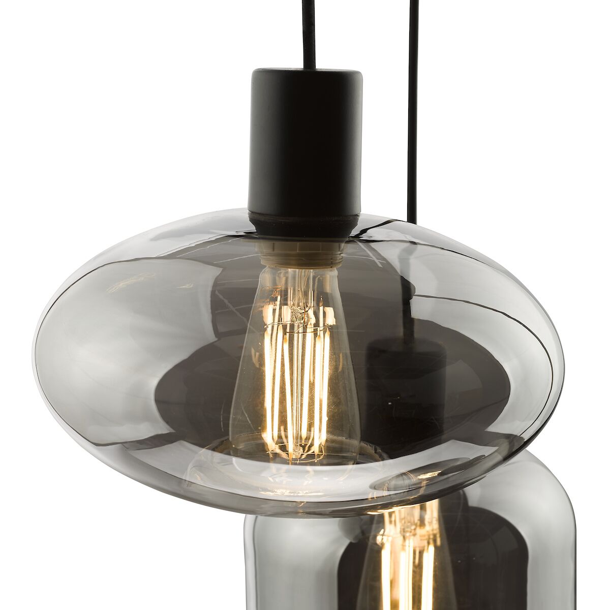 Aiden 3 Light Cluster Pendant Satin Black & Smoked<br>Smoked Glass - Image 4