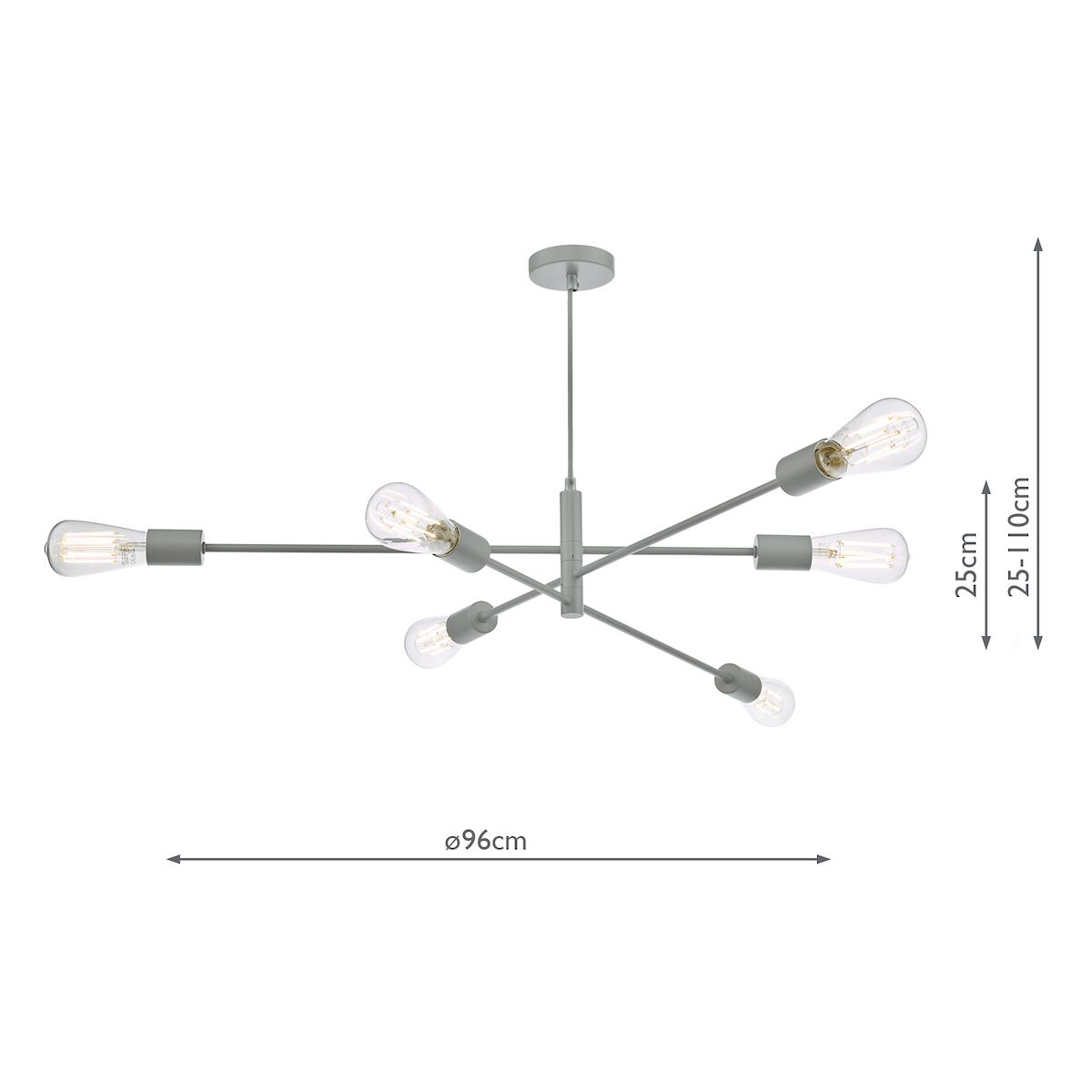 Alana 6 Light Armed Fitting Matt Grey<br>Matt Grey - Image 2