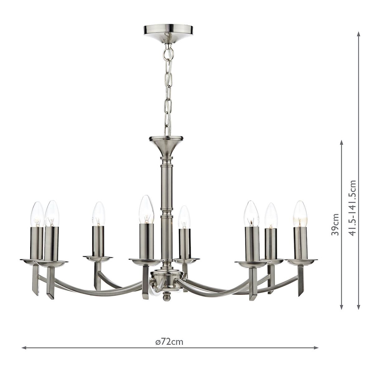 Ambassador 8 Light Dual Mount Chandelier Satin Chrome<br>Satin Chrome - Image 2