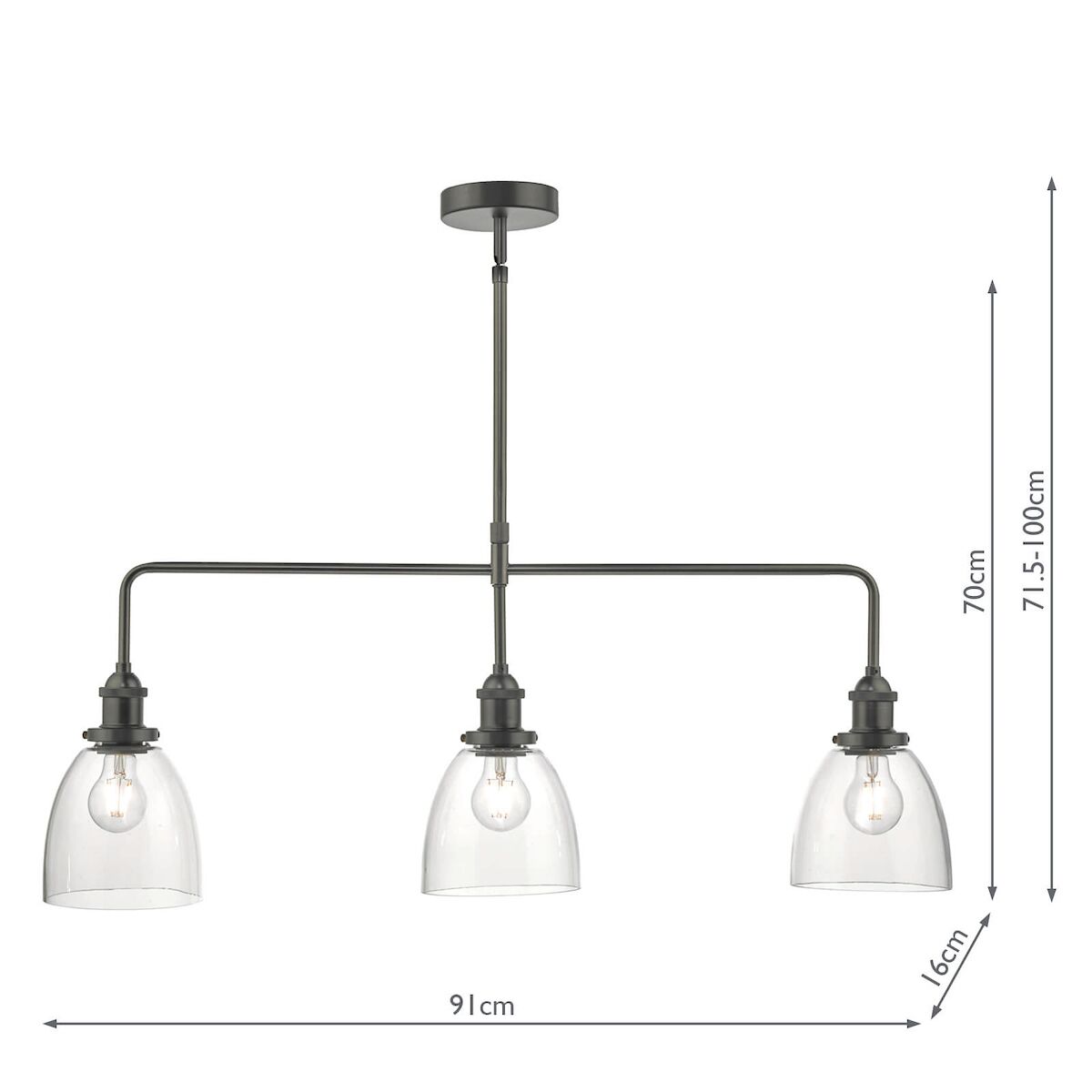 Arvin 3 Light Bar Pendant Antique Chrome & Glass<br>Antique Chrome - Image 5