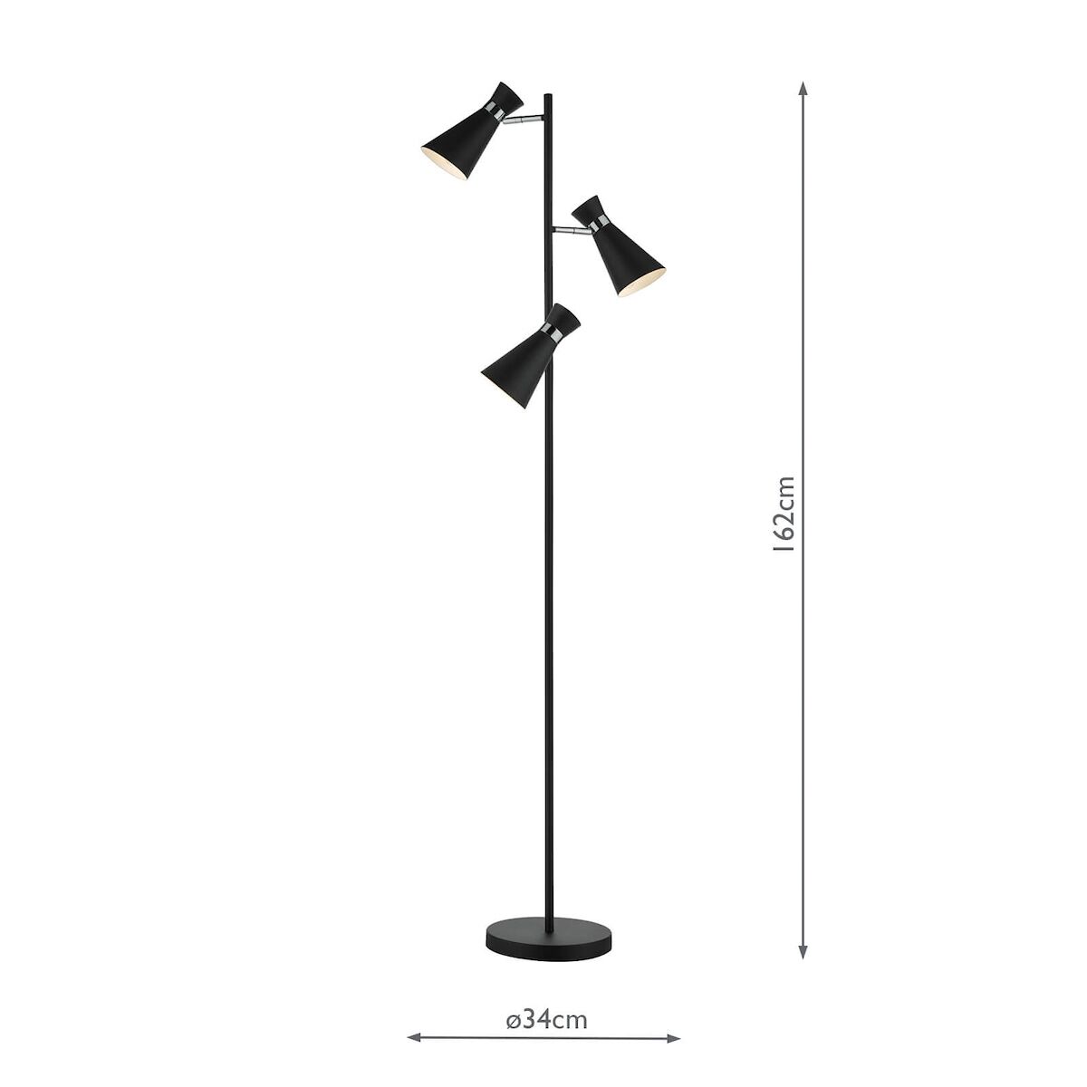 Ashworth 3 Light Floor Lamp Matt Black & Polished Chrome<br>Matt Black - Image 2