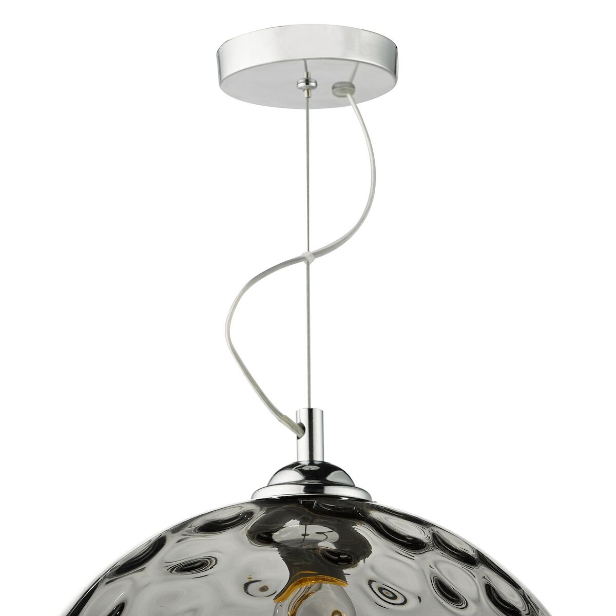 Aulax 1 Light Pendant Silver Smoked Glass With Dimple Effect<br>Smoked Glass