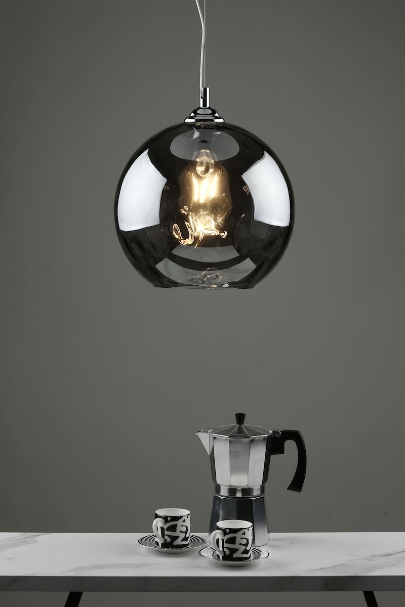 Aulax 1 Light Pendant Silver Smoked Glass With Dimple Effect<br>Smoked Glass - Image 2