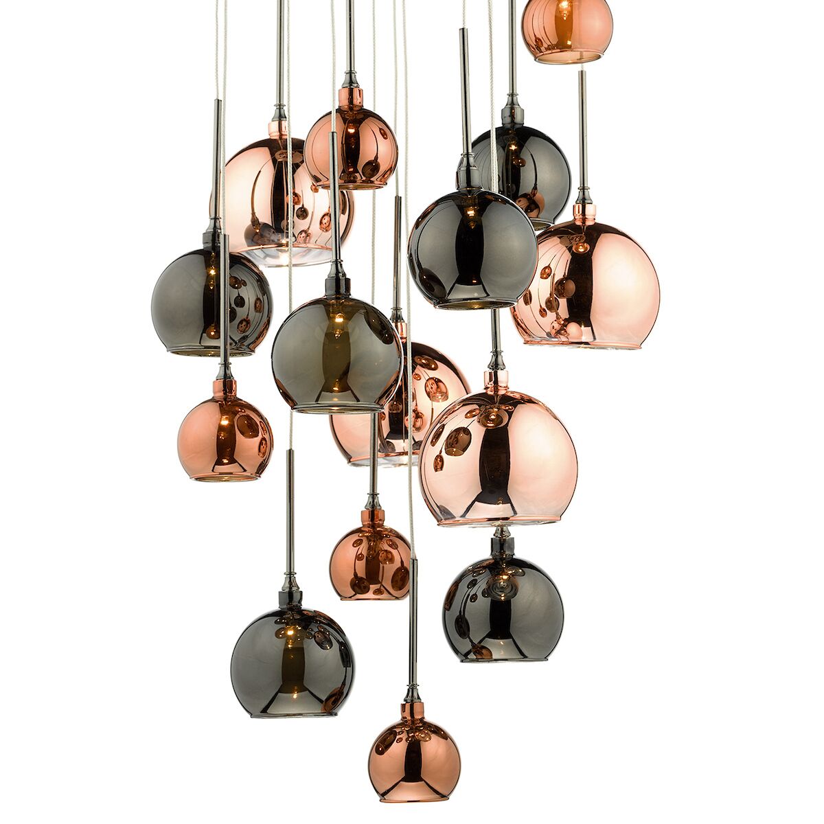 Aurelia 15lt Cluster Pendant Black Chrome & Copper/Bronze Glass<br>Polished Black Chrome - Image 3
