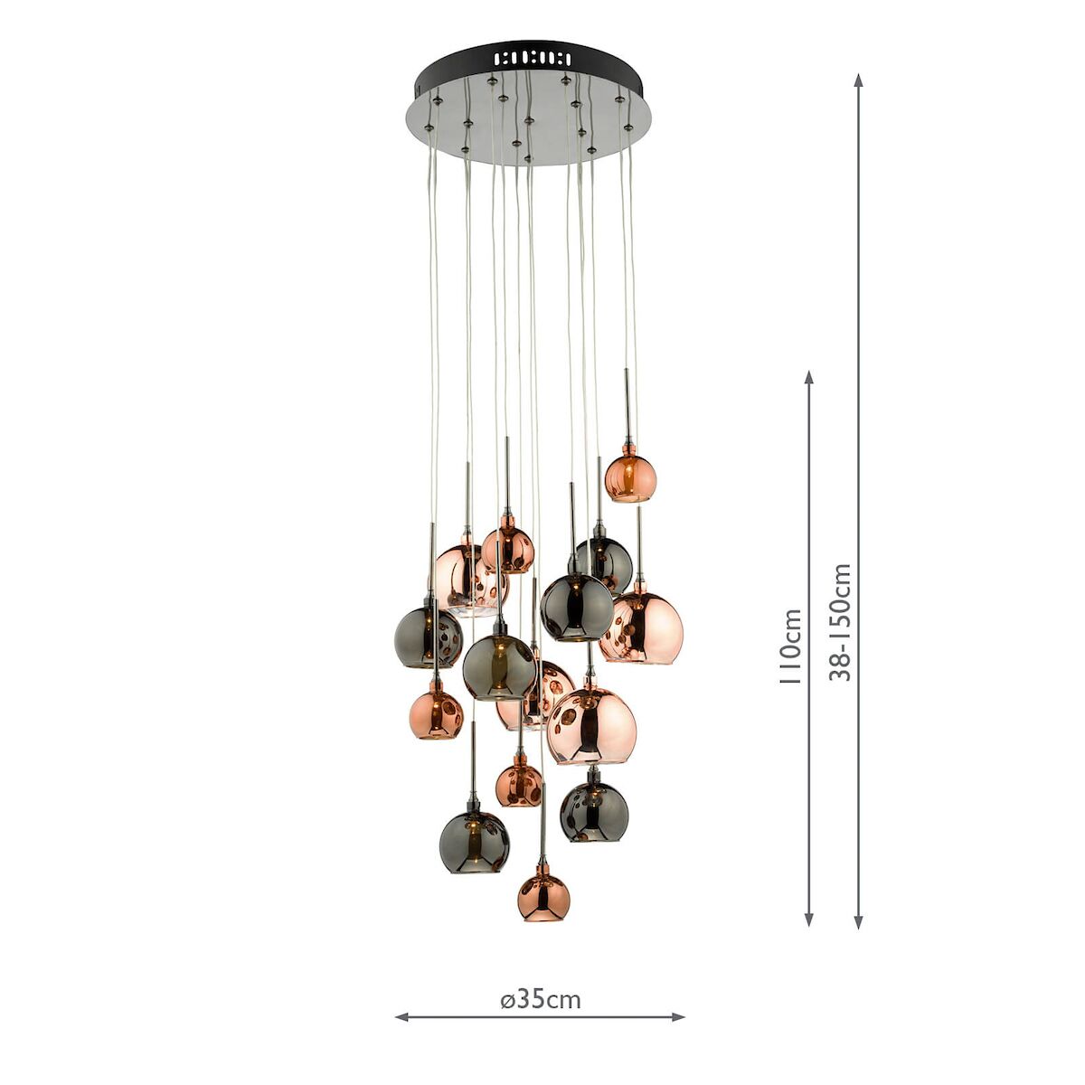 Aurelia 15lt Cluster Pendant Black Chrome & Copper/Bronze Glass<br>Polished Black Chrome - Image 2