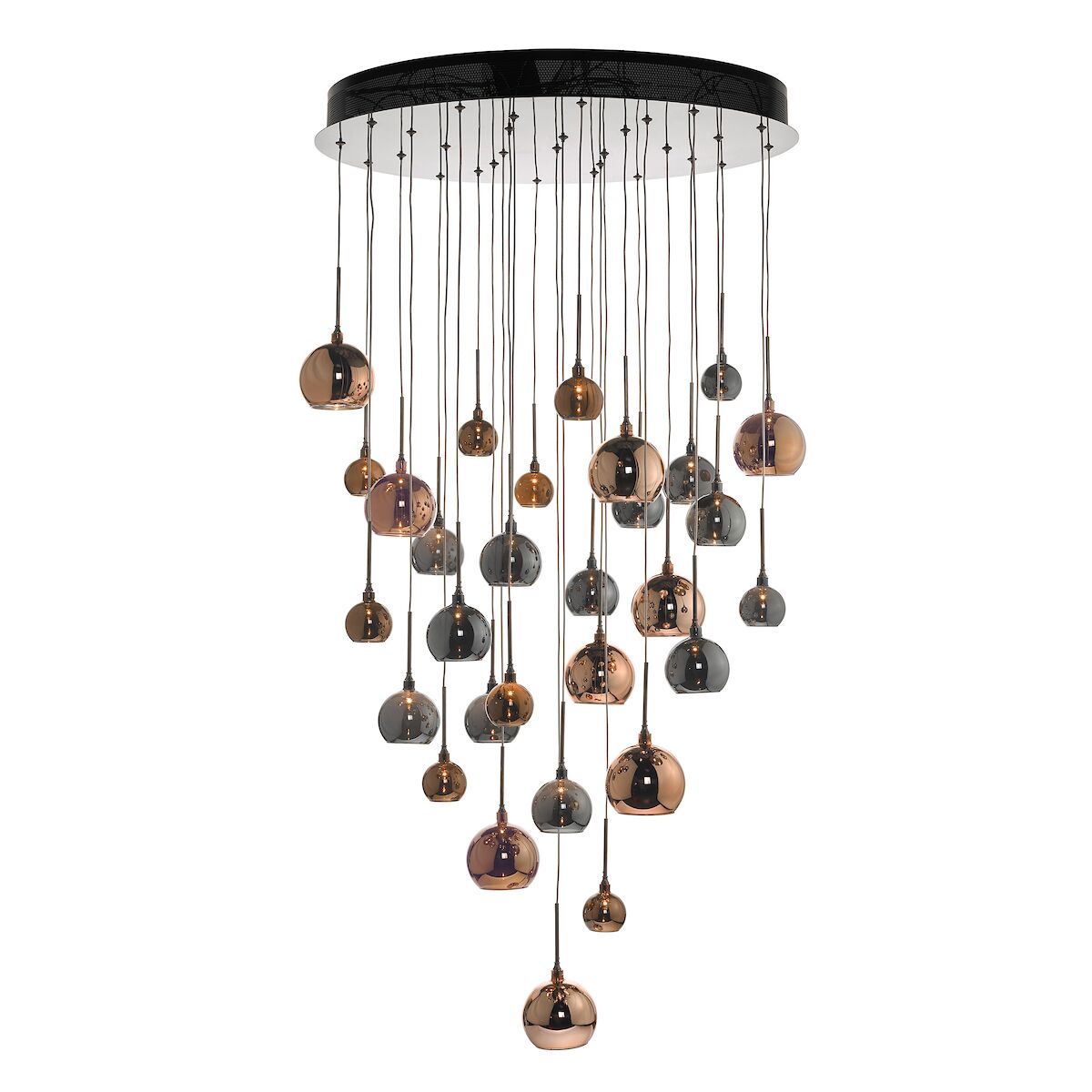 Aurelia 30lt Cluster Pendant Black Chrome & Copper/Bronze Glass 3M Drop<br>Polished Black Chrome
