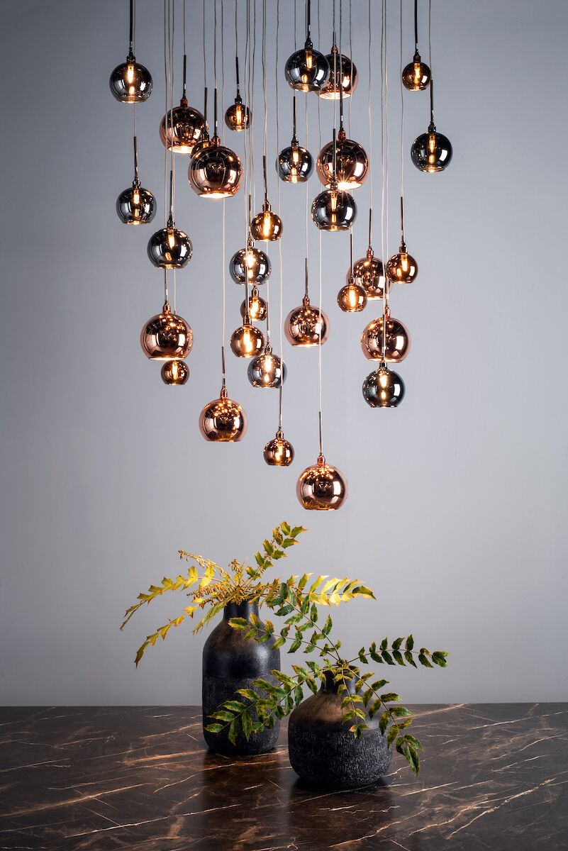 Aurelia 30lt Cluster Pendant Black Chrome & Copper/Bronze Glass 3M Drop<br>Polished Black Chrome - Image 4